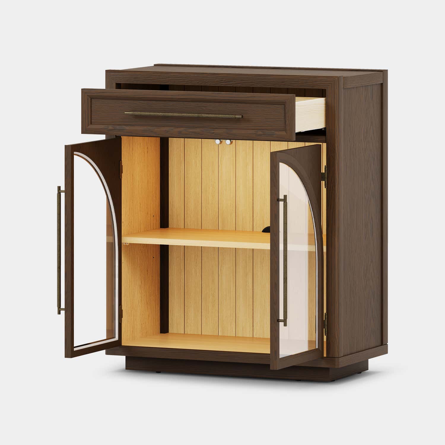 Alvar gewölbter 32-Zoll-Lagerschrank aus Eiche mit Schubladen