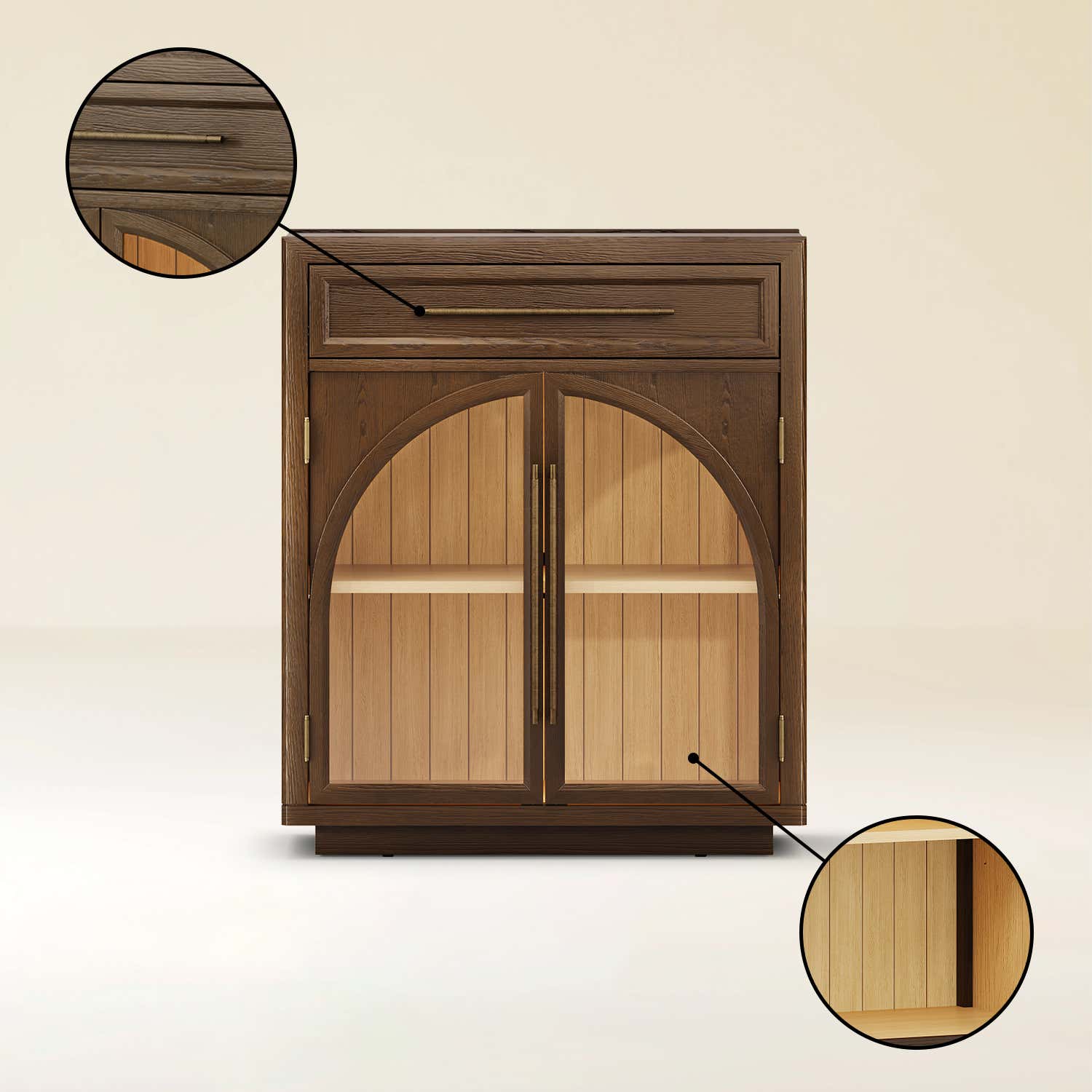 Alvar gewölbter 32-Zoll-Lagerschrank aus Eiche mit Schubladen