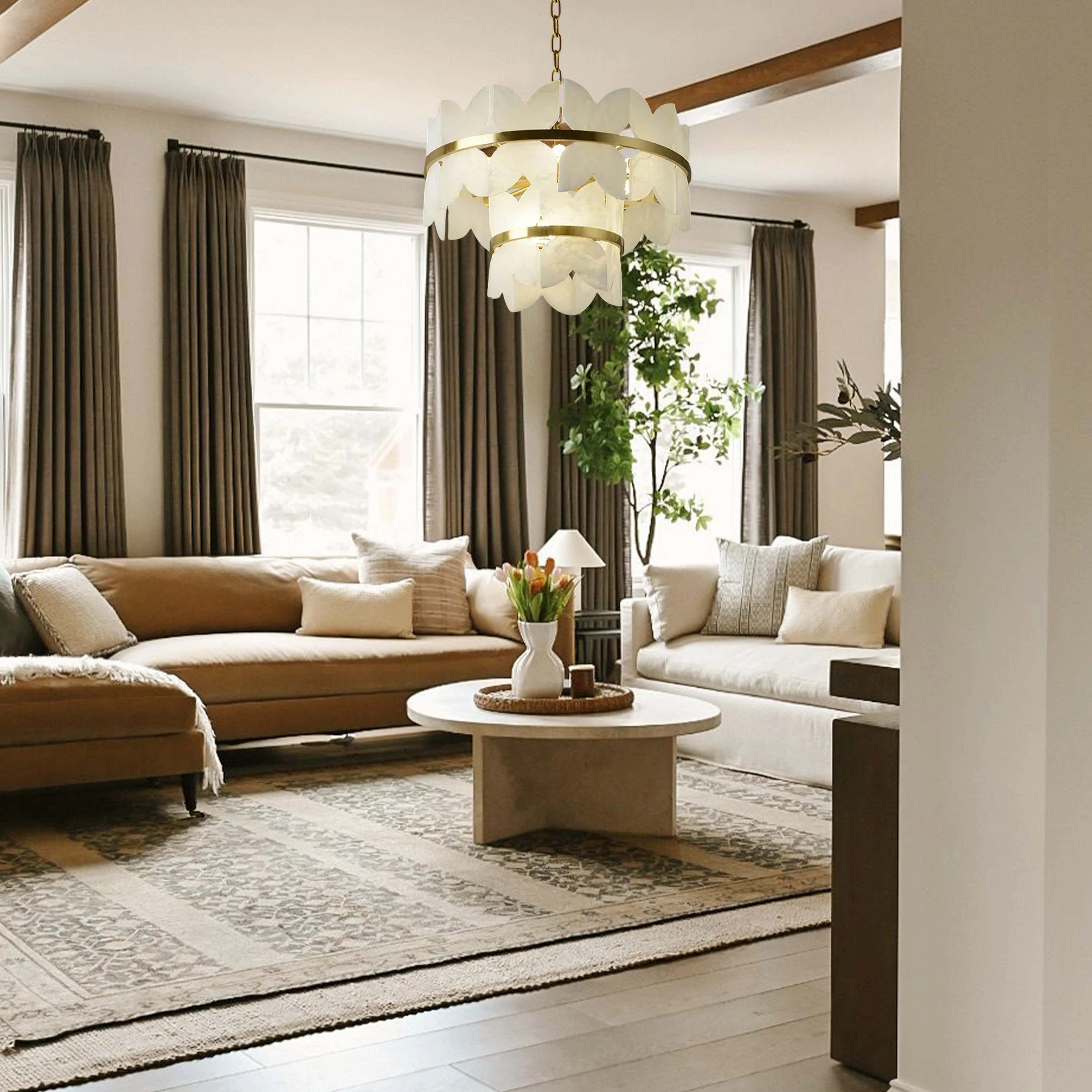 Cloudscape Alabaster Brass 2-Layer Chandelier 22"D