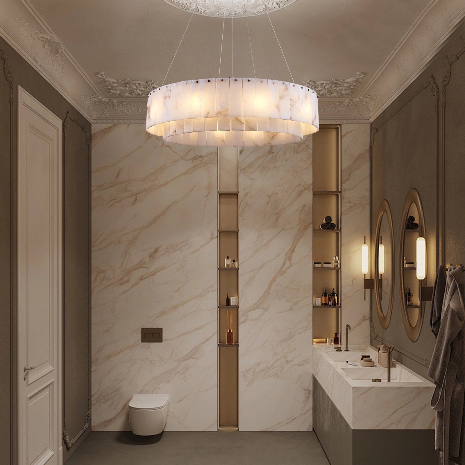 Sawyer Alabaster Round Chandelier 32"#Finish_Gold