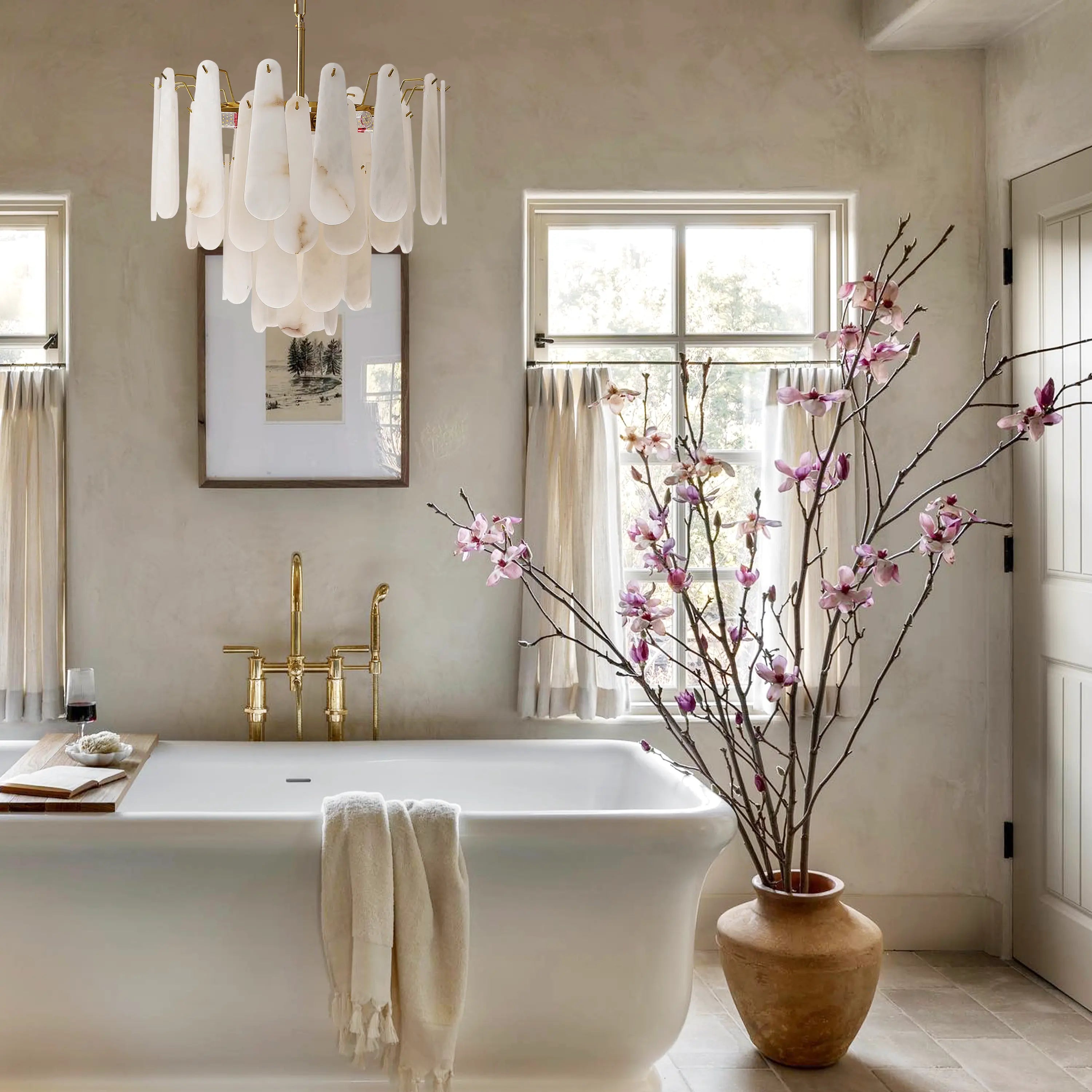 Caldera Alabaster Round Chandelier 22"#Finish_Gold