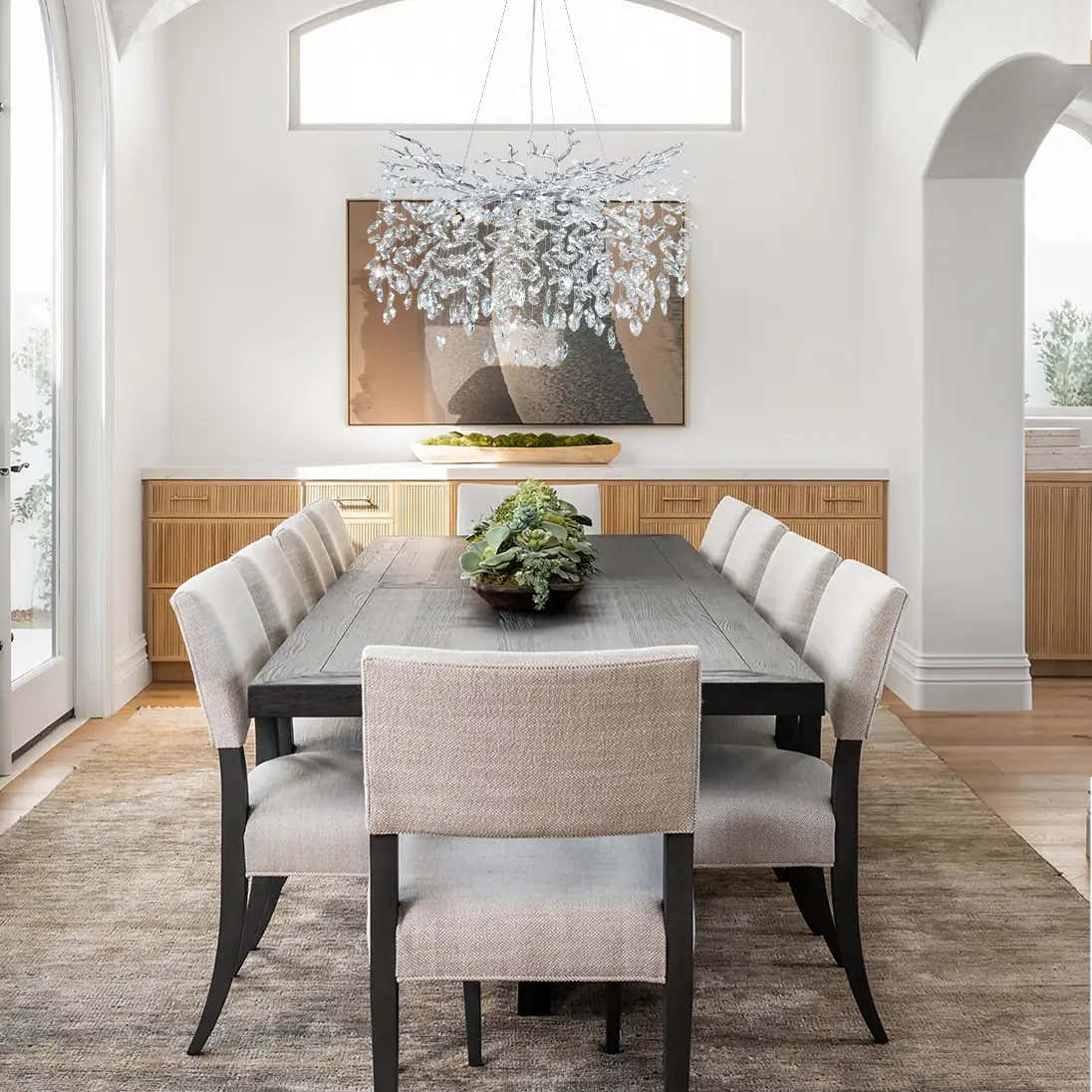 Frostleaf Kristall-Kaskadenzweig-Kronleuchter, rund, 76,2 cm