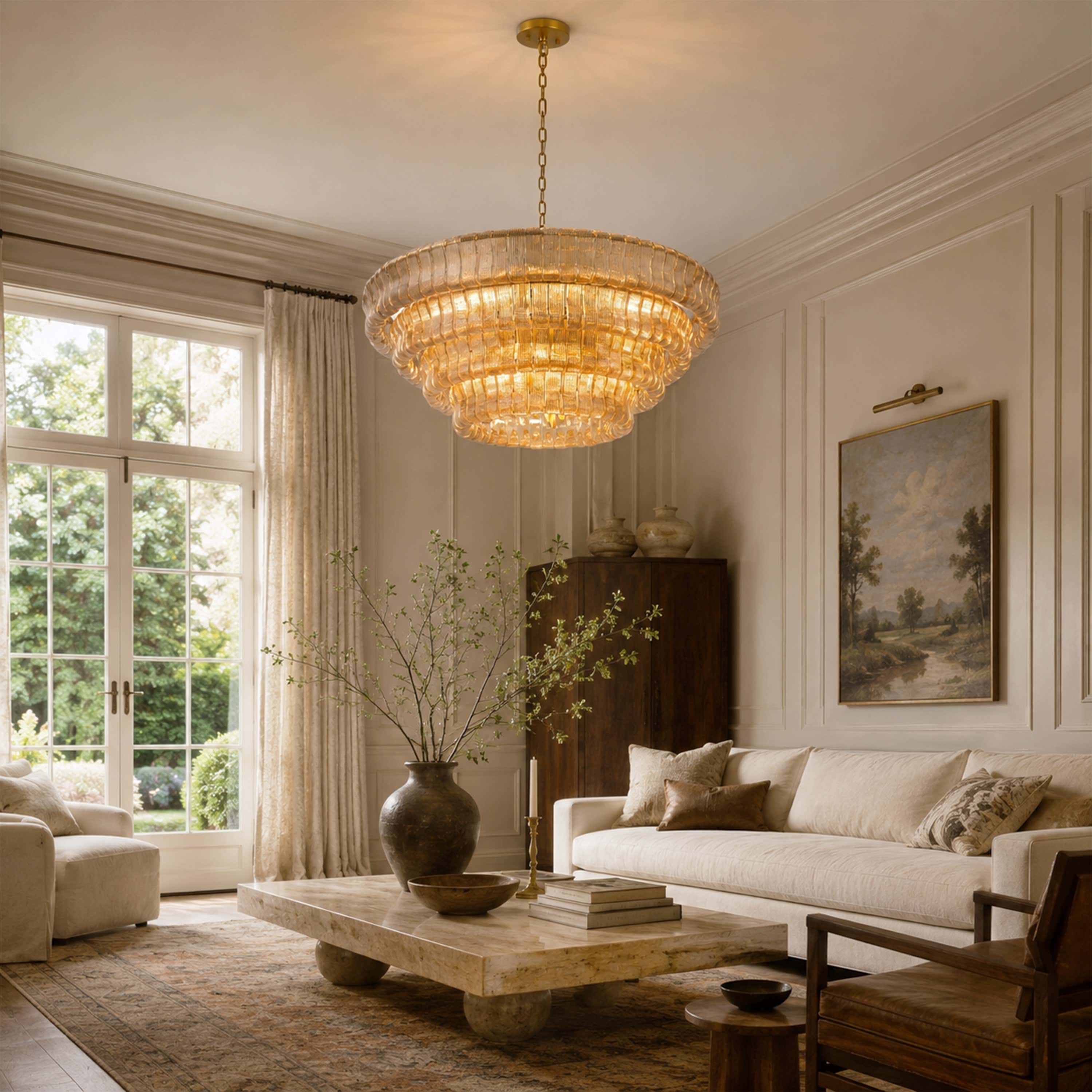 Ondalia Tiered Glass Round Chandelier 36"D