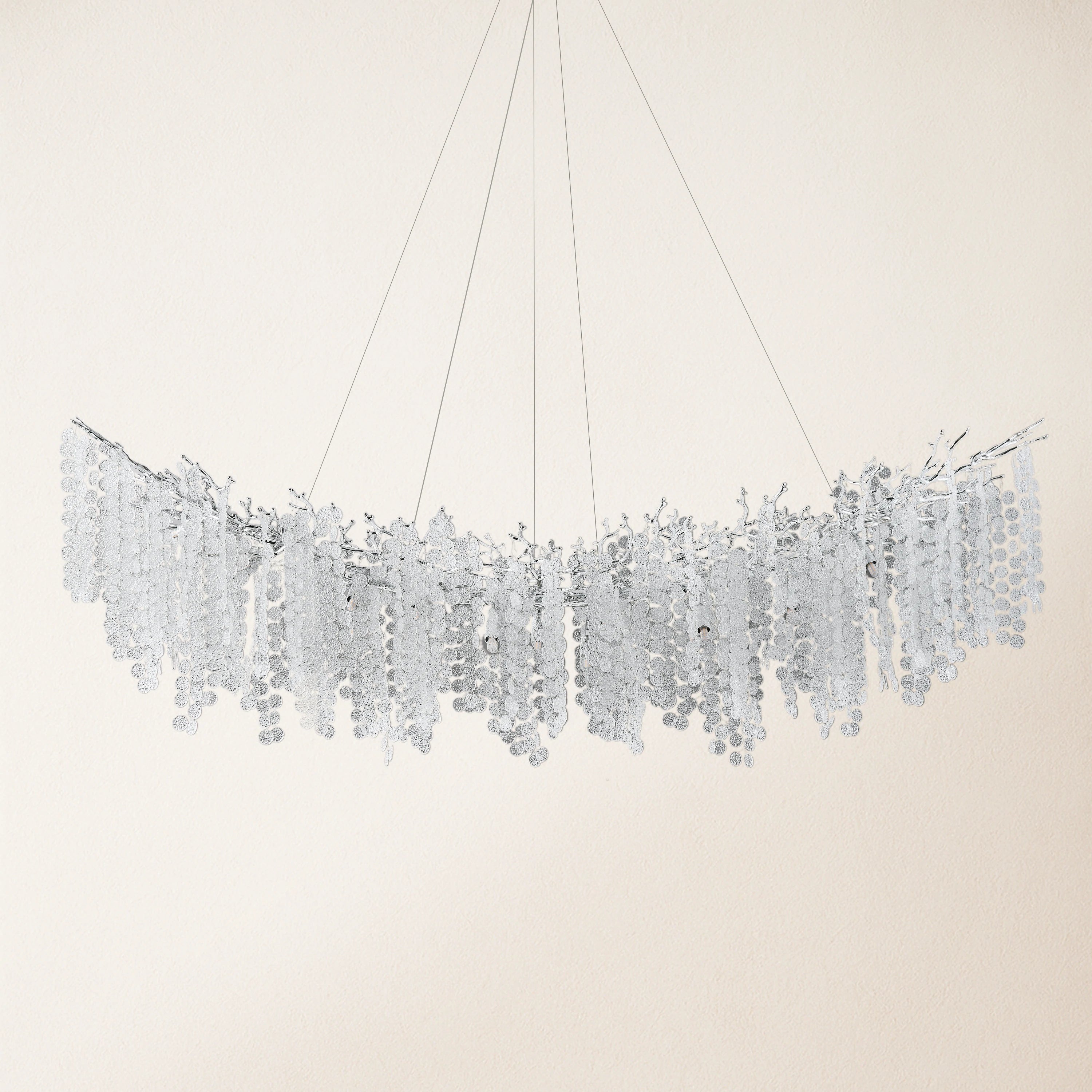 Shiro Noda Crystal Tree Branch Linear Chandelier 72"W#Finish_Silver