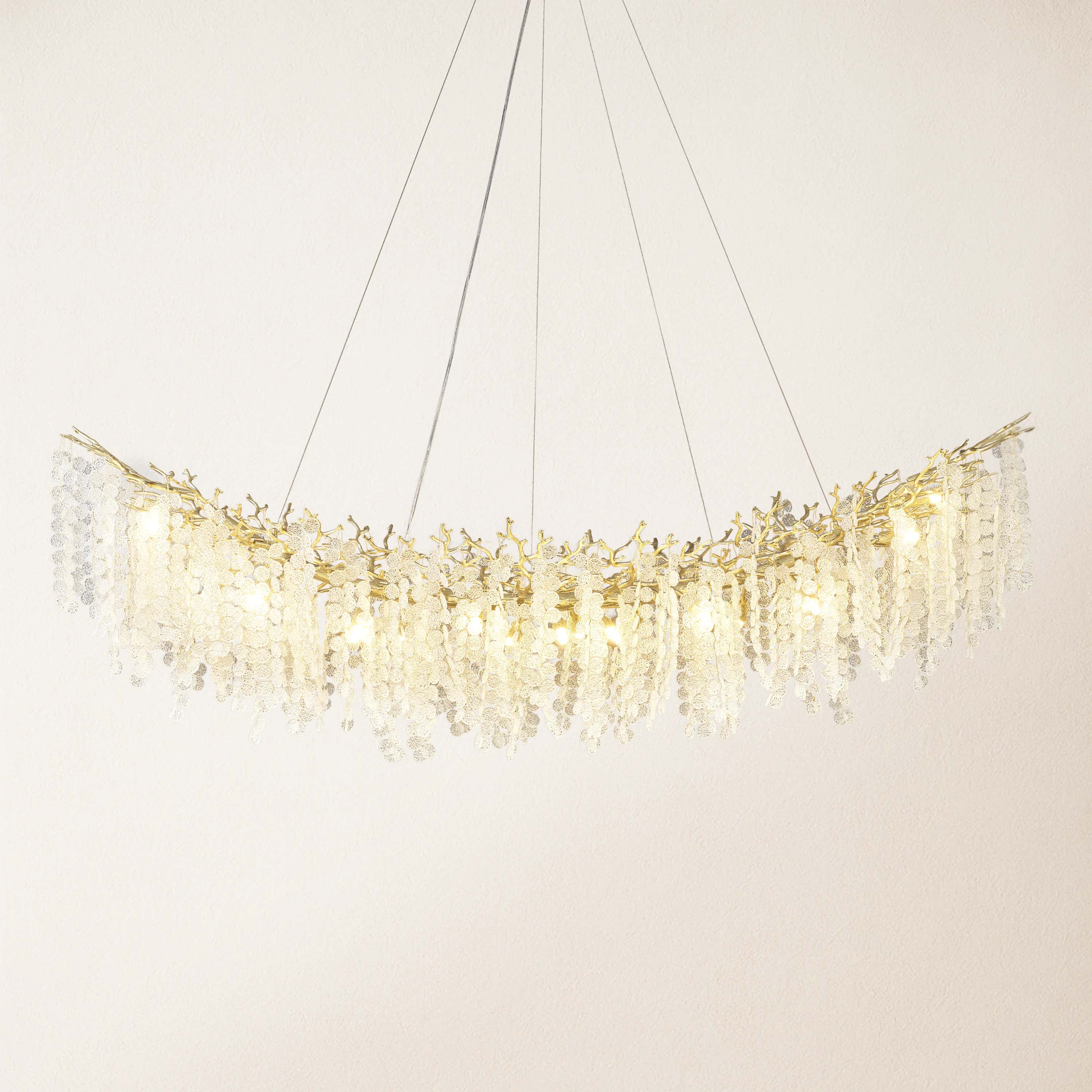 Shiro Noda Crystal Tree Branch Linear Chandelier 72"W#Finish_Gold