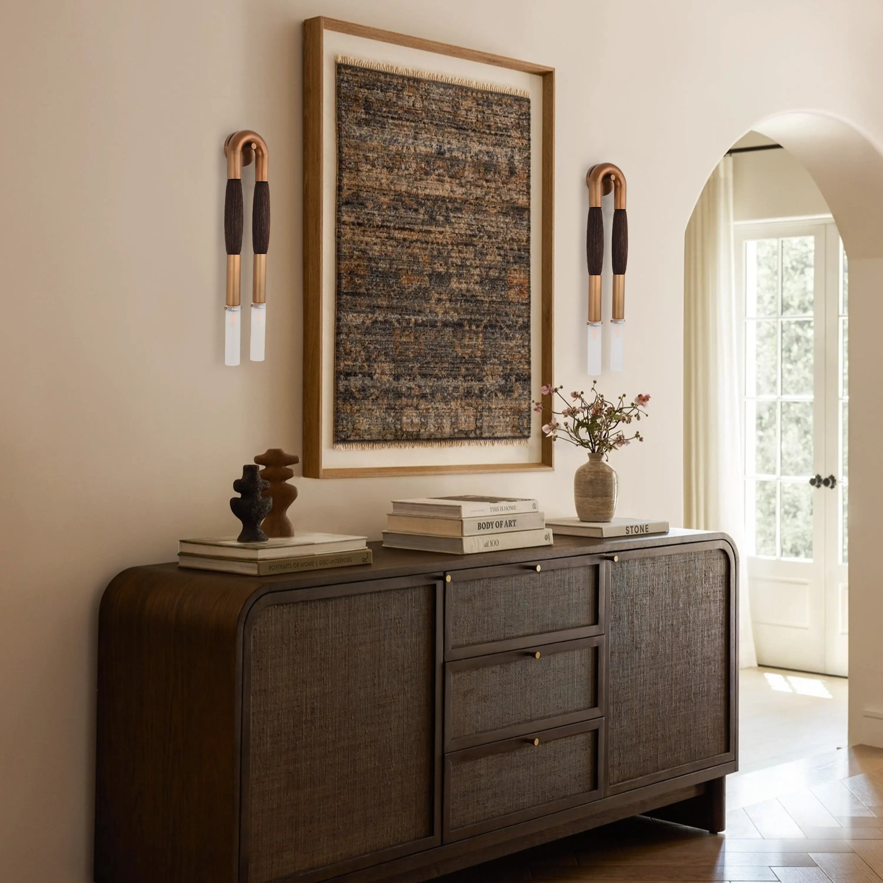 Horsehair Solid Brass Wall Sconce 30''H#Color_Brown