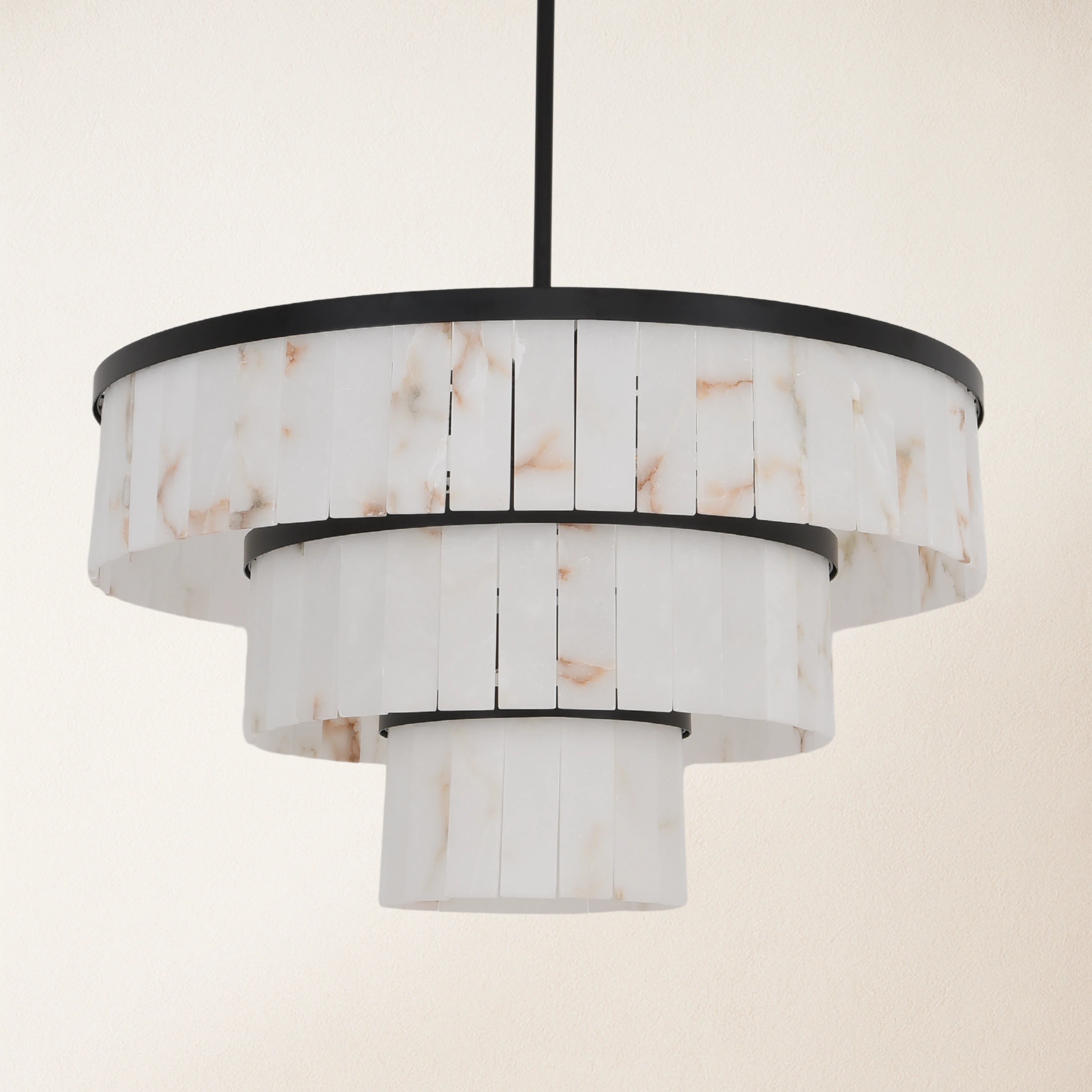Solmare Alabaster Round Chandelier 34"#Finish_Black