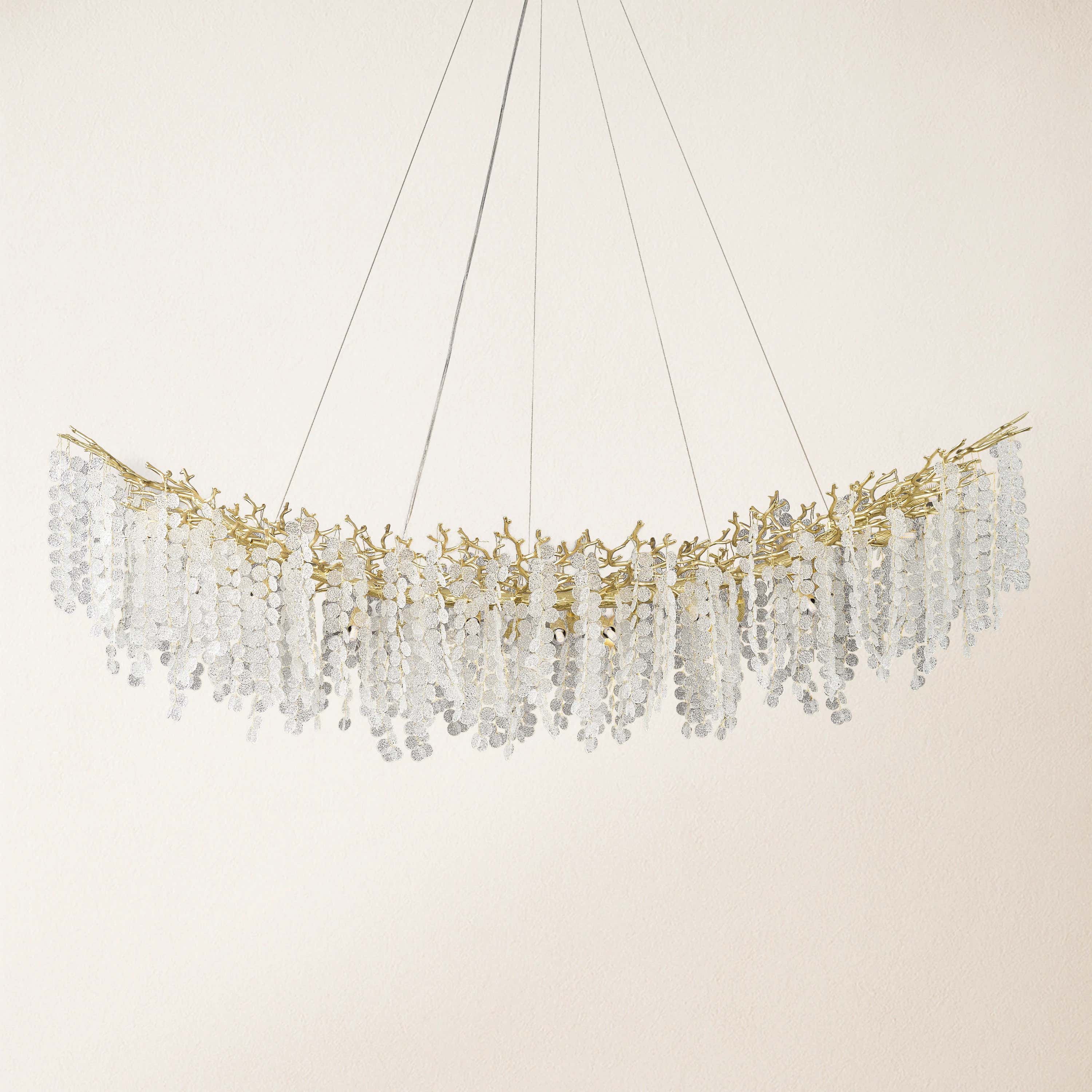 Shiro Noda Crystal Tree Branch Linear Chandelier 72"W#Finish_Gold