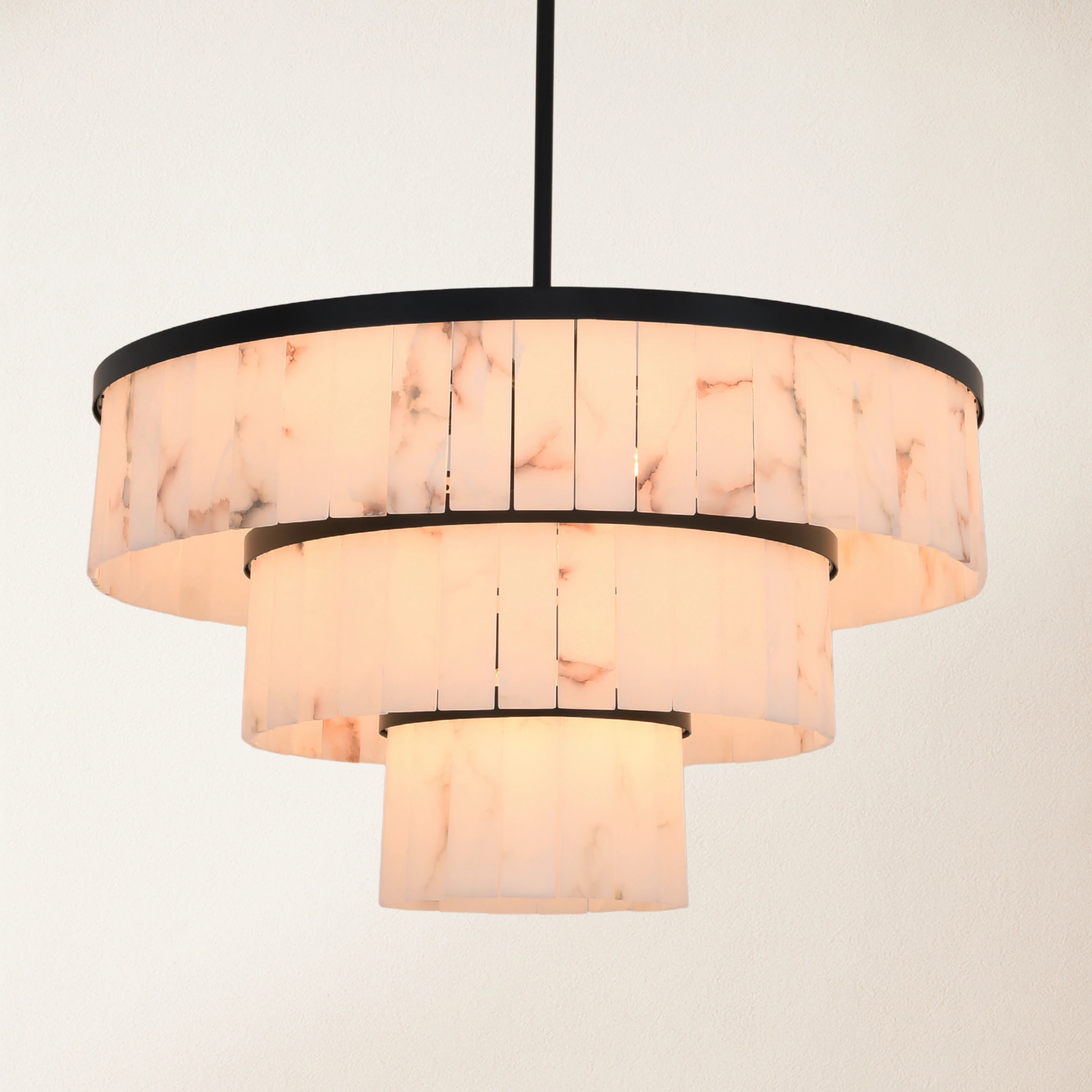 Solmare Alabaster Round Chandelier 34"#Finish_Black