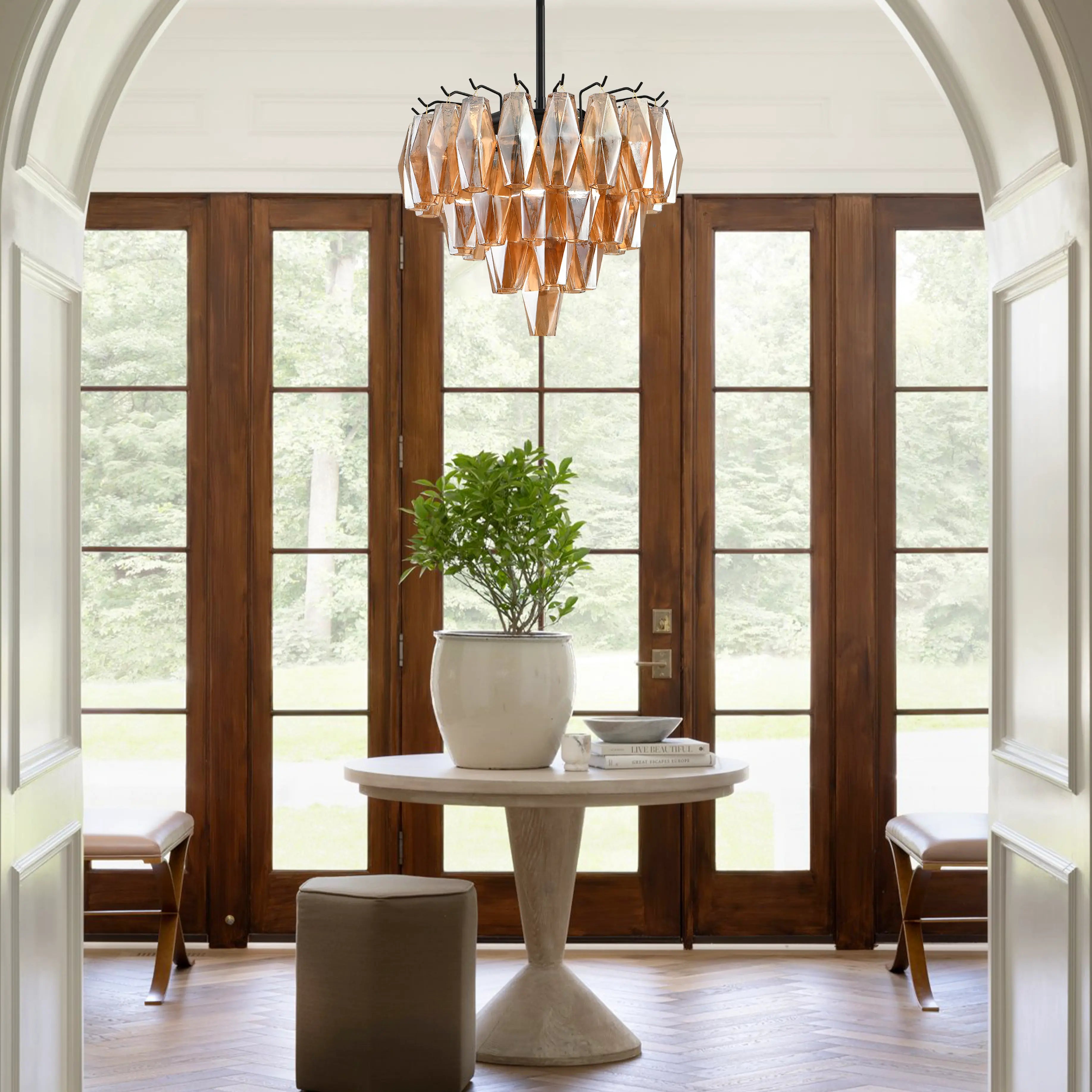 Celestial Drop Round Glass Pendant 17"D#Finish_Black