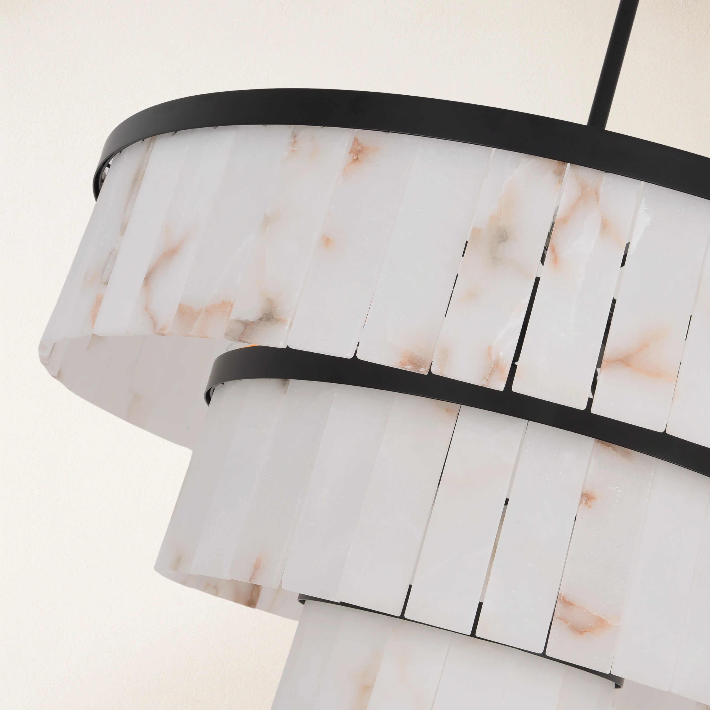 Solmare Alabaster Round Chandelier 34"#Finish_Black