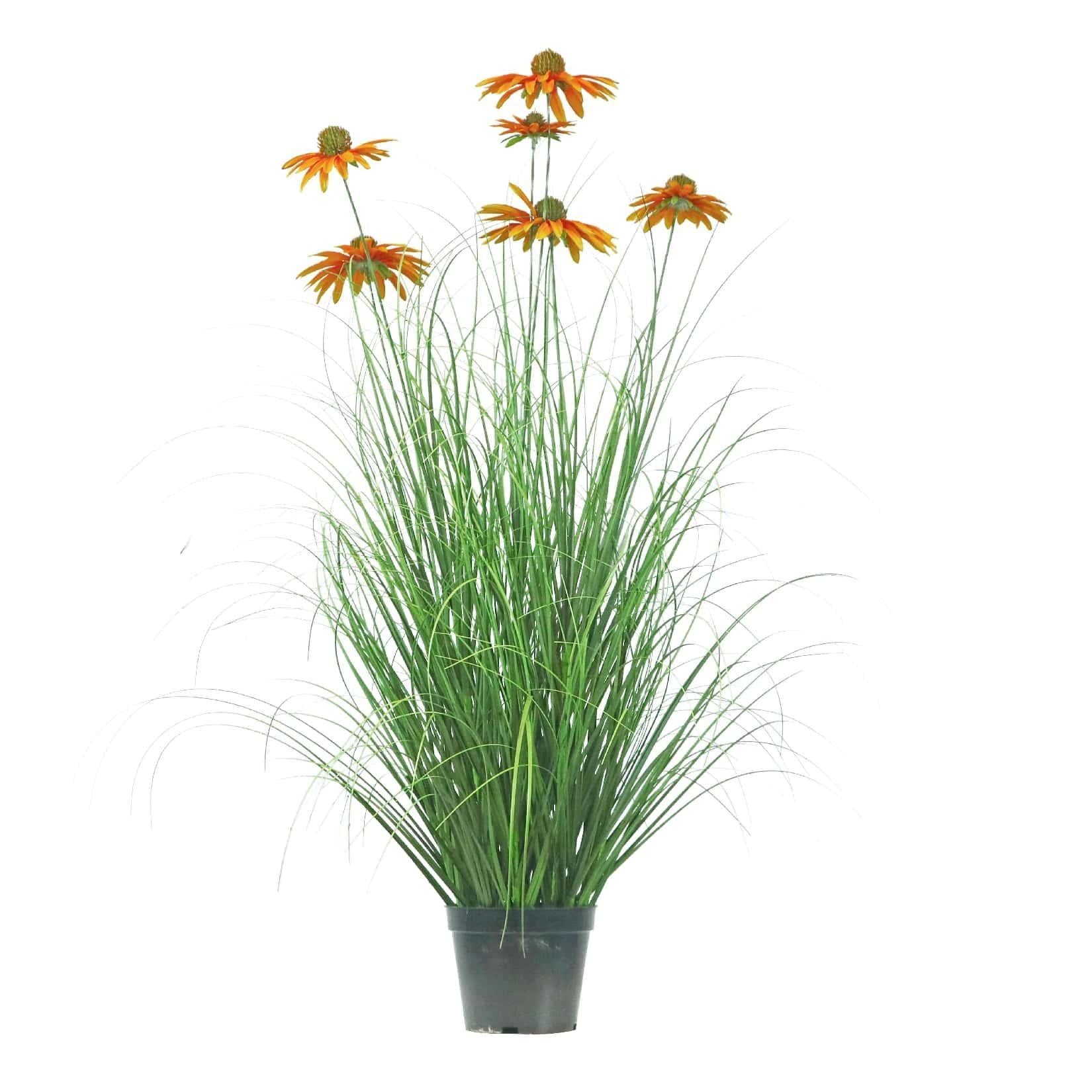 Künstliche 6-köpfige Chrysantheme mit gebogenem Zwiebelgras-Bonsai, 14 cm hoch