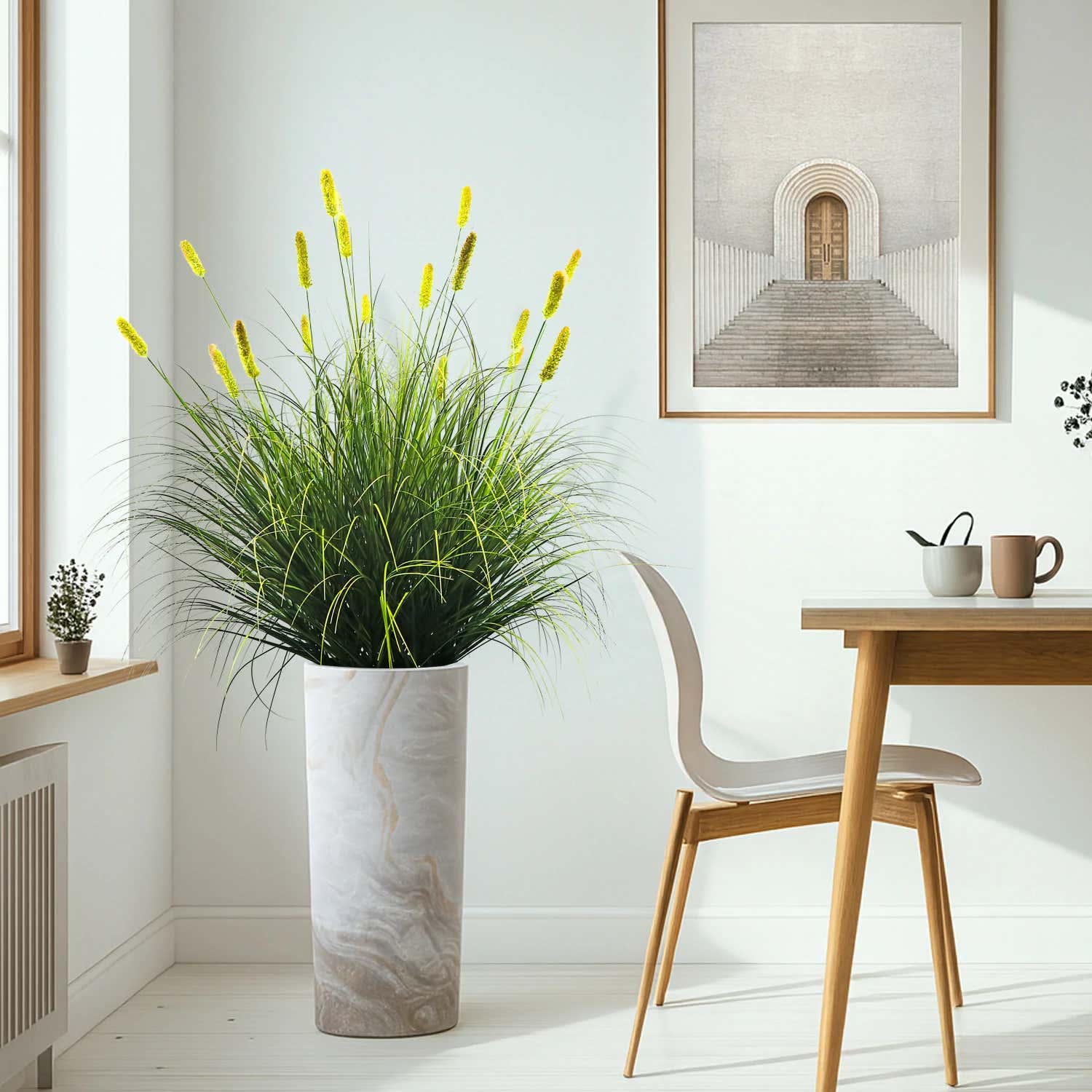 Künstliches 20-köpfiges kurzes Kieferngras mit gebogenem und geradem Zwiebelgras-Bonsai, 9,4 Zoll hoch