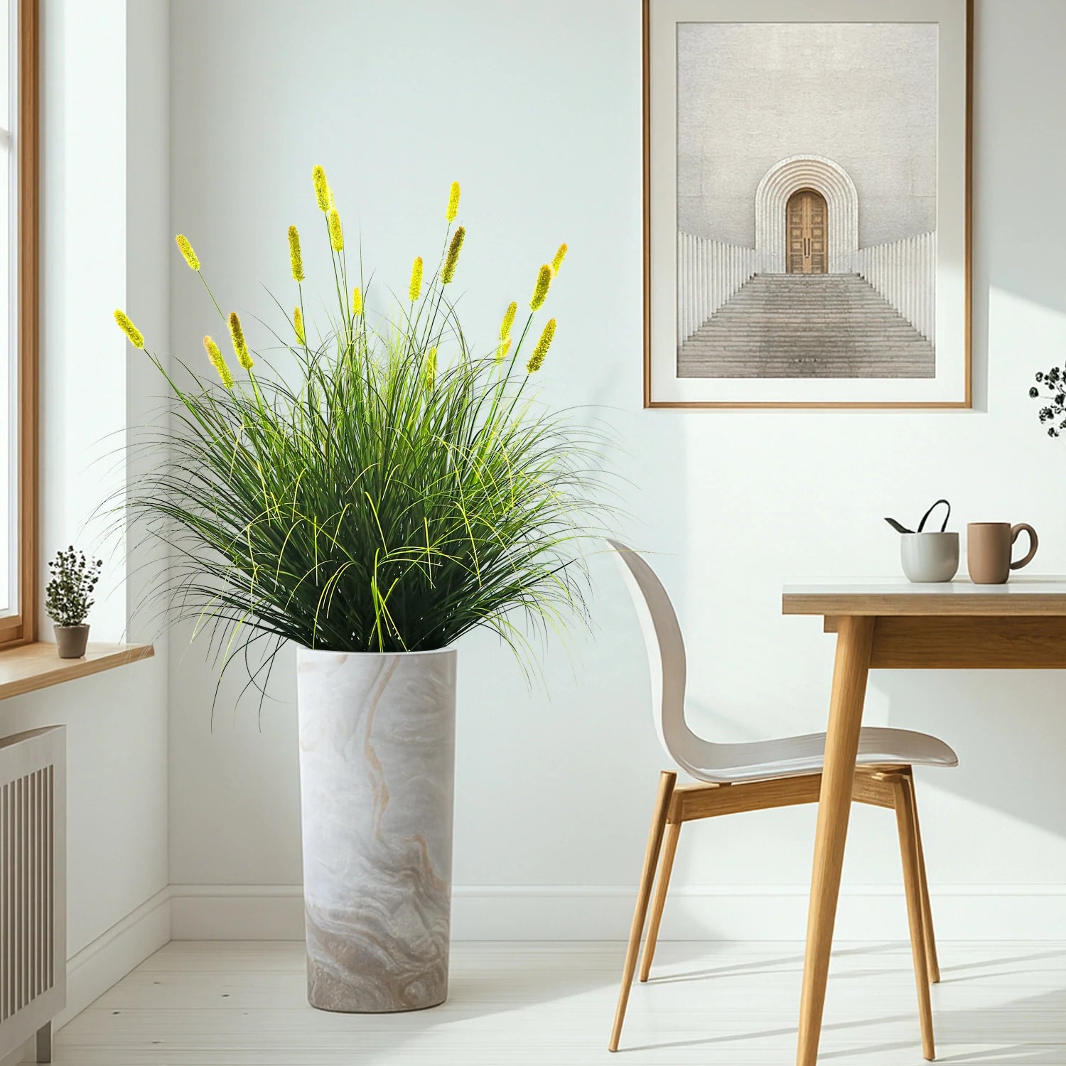 Artificial 20-Head Short Pine Grass with Curved-Straight Onion Grass Bonsai 43"H