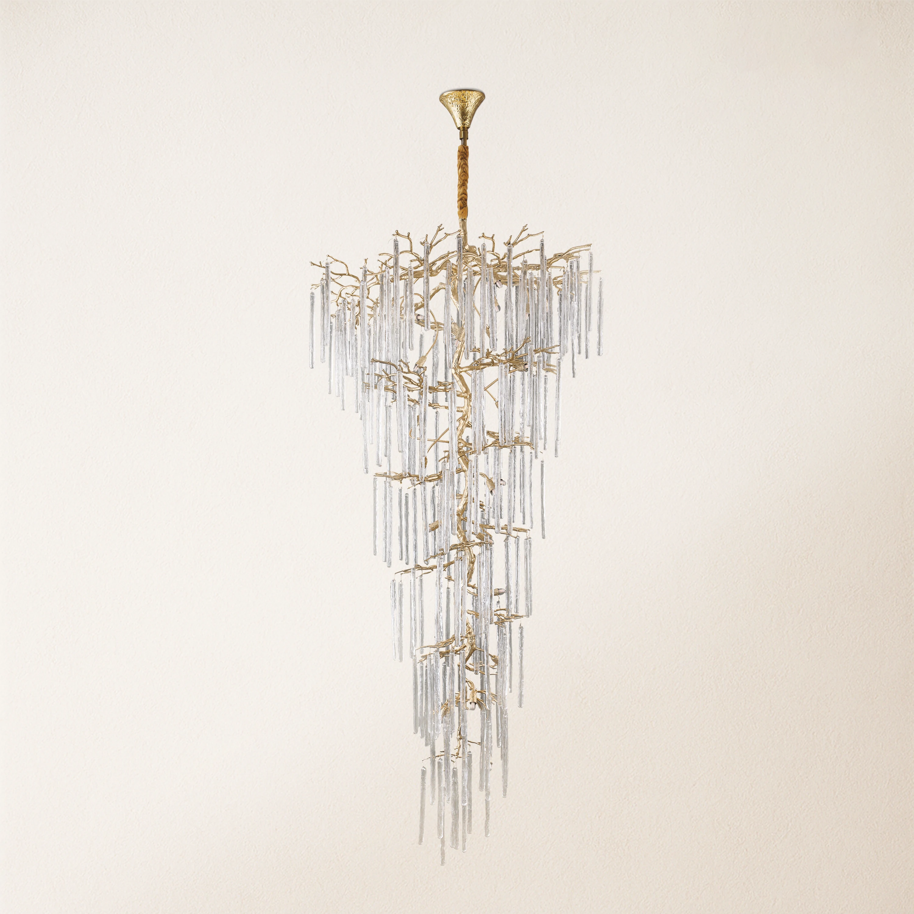 Ice Strip Moderner Treppenkronleuchter mit Kristallbaumzweig, 241,3 cm