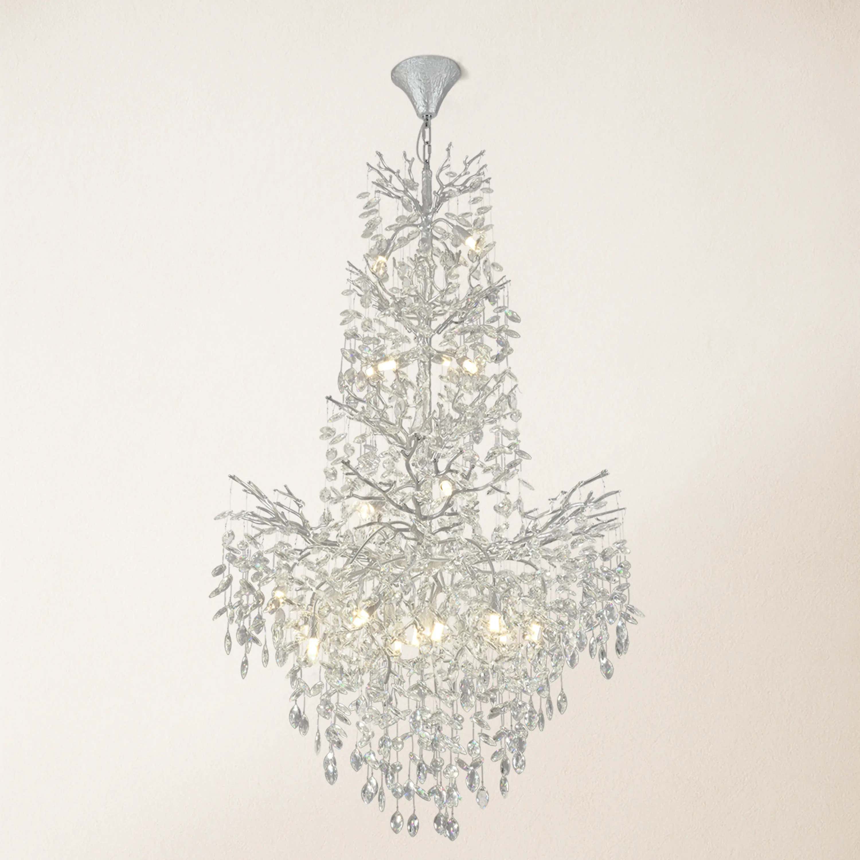 Frostleaf Crystal Cascade Grand Staircase Chandelier 61"H#Finish_Silver