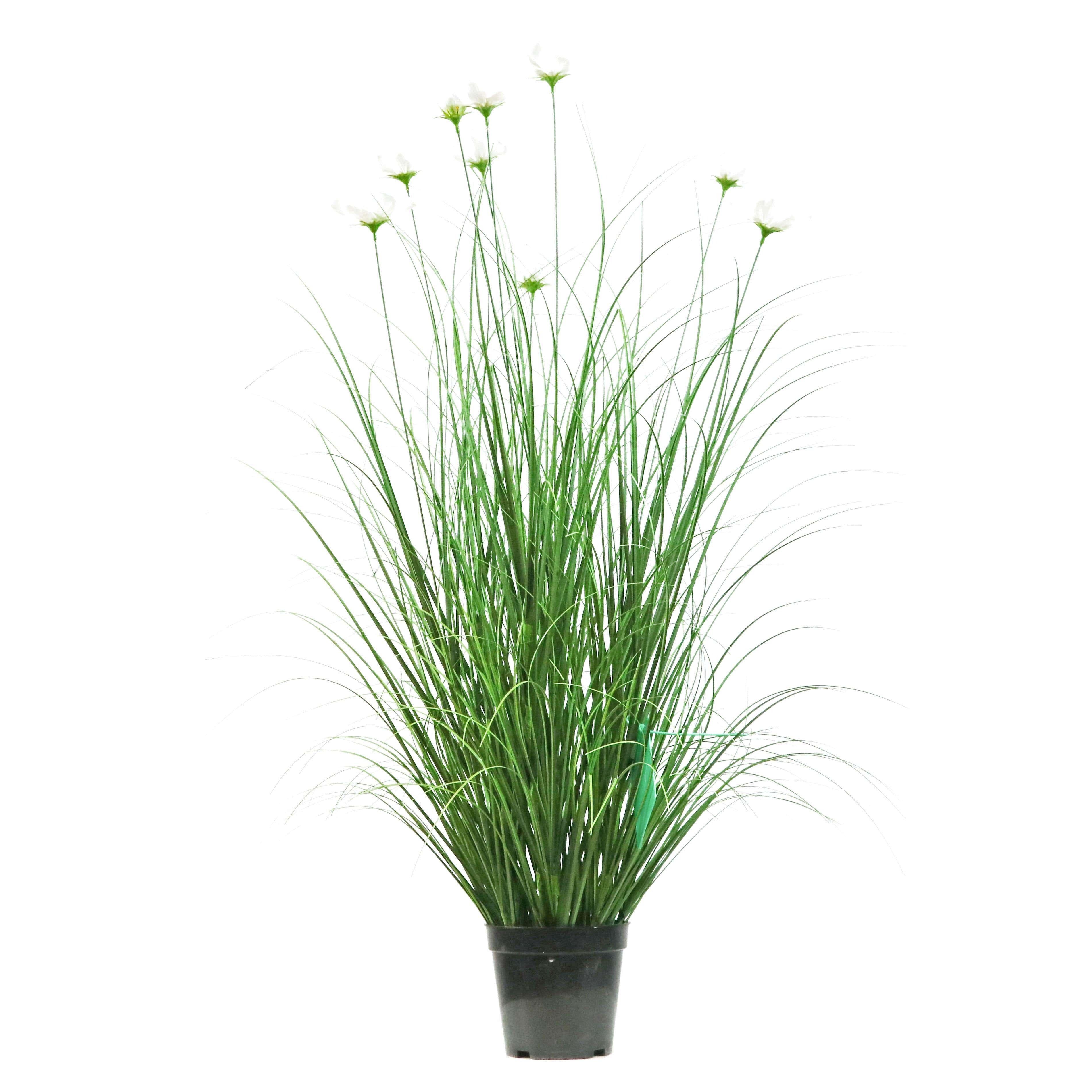 Künstlicher 9-köpfiger Kosmos mit gebogenem Zwiebelgras-Bonsai, 14 cm hoch