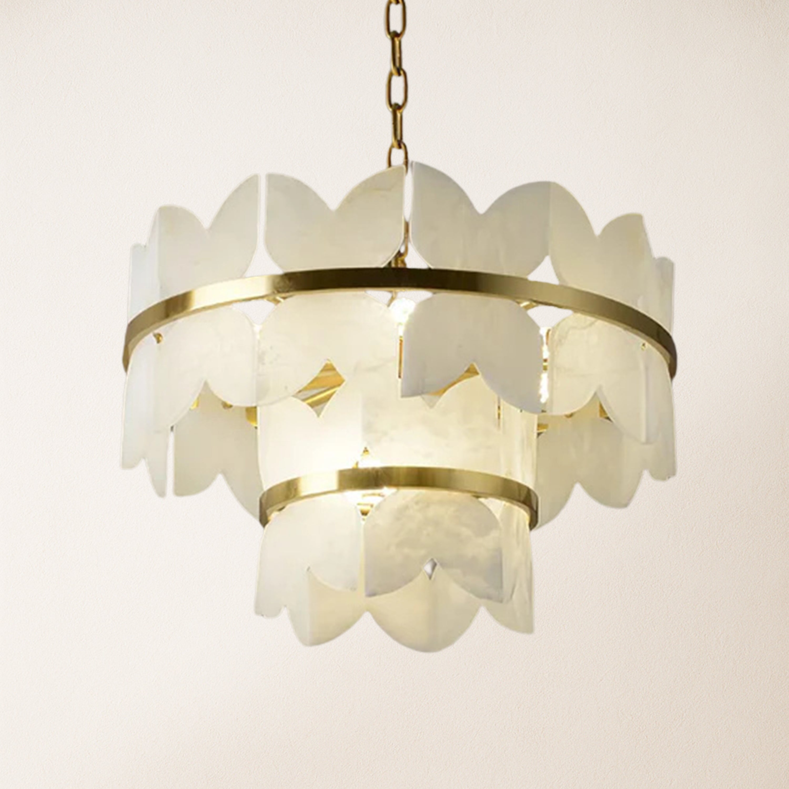 Cloudscape Alabaster Brass 2-Layer Chandelier 22"D
