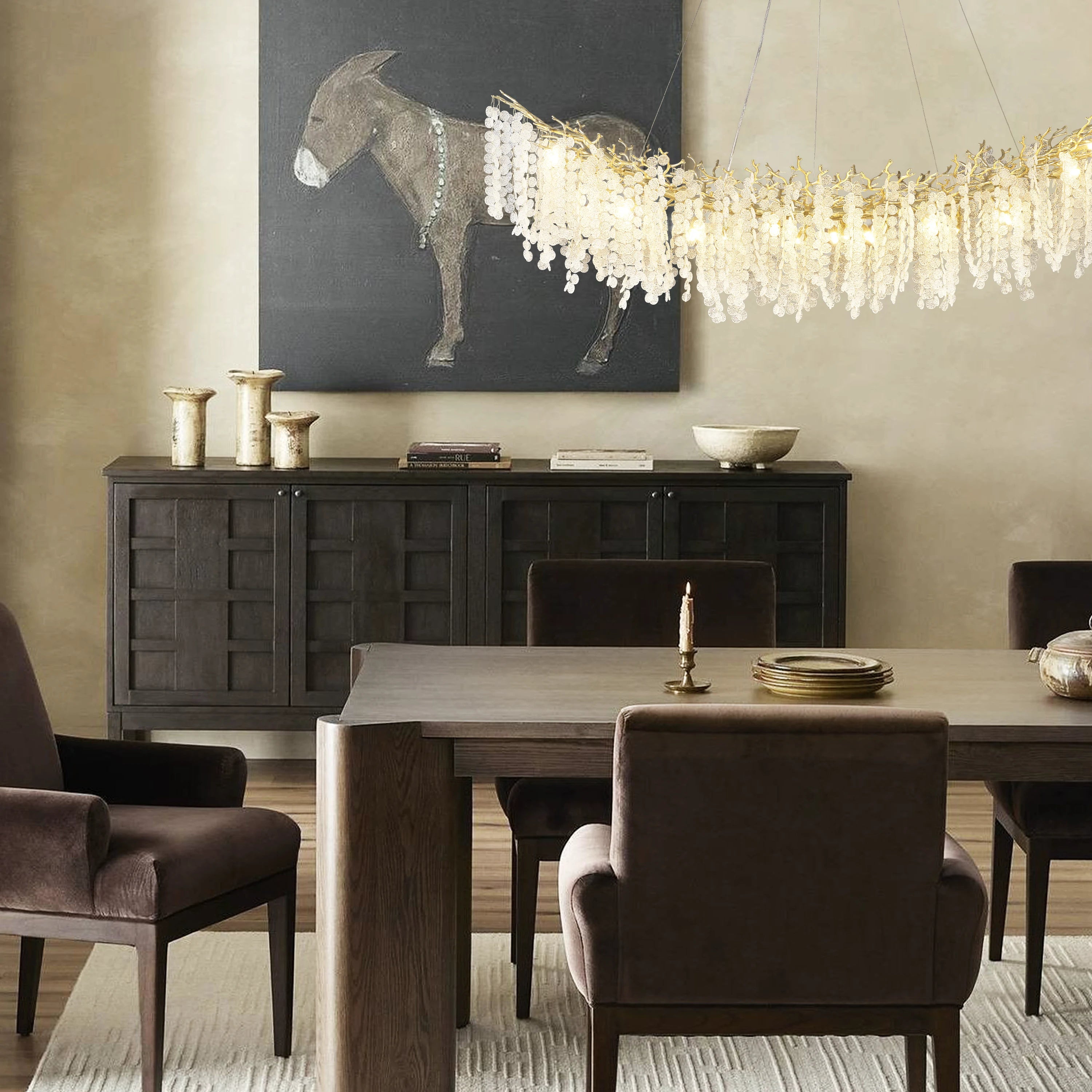 Shiro Noda Crystal Tree Branch Linear Chandelier 72"W#Finish_Gold