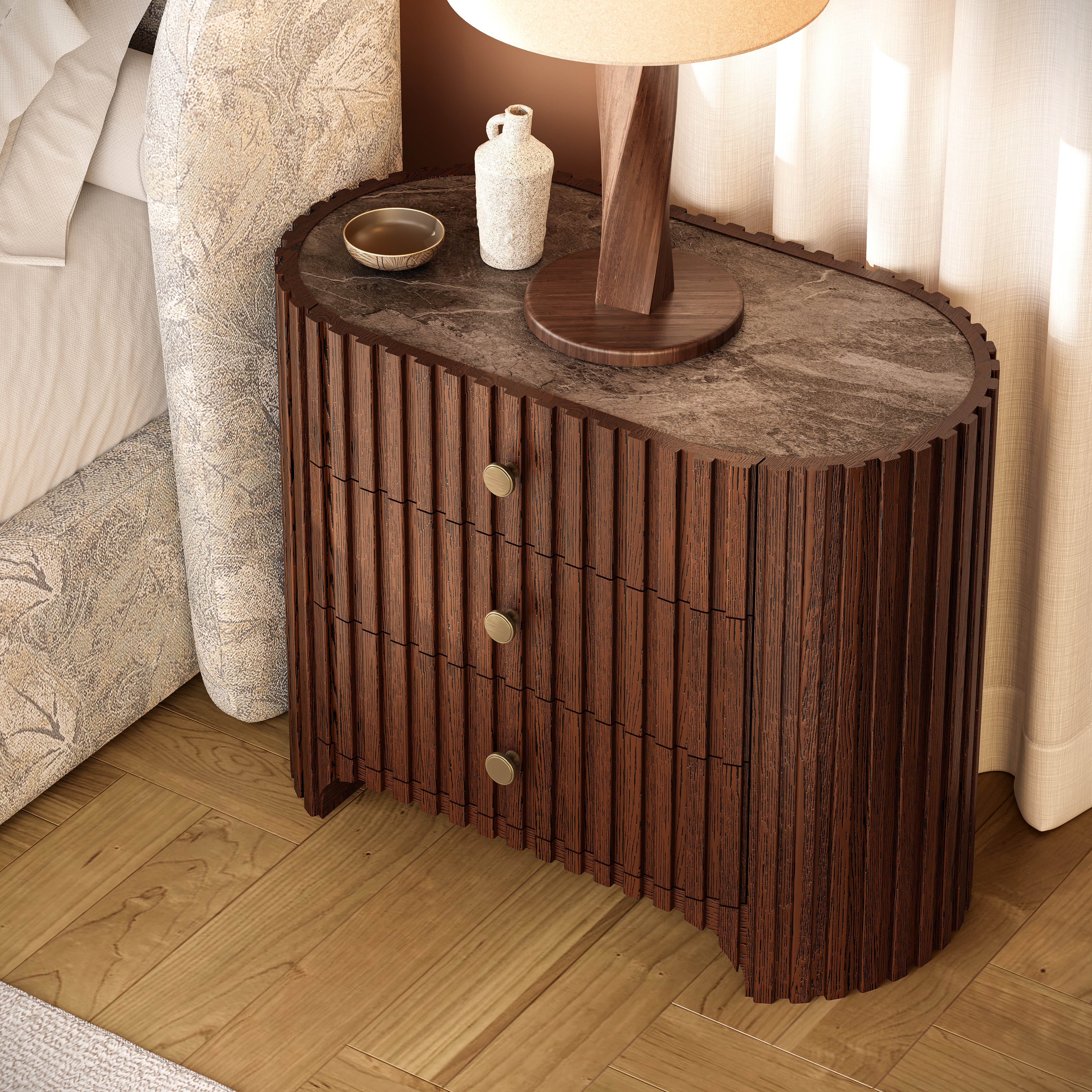 Sinclair Fluted Stone Nightstand