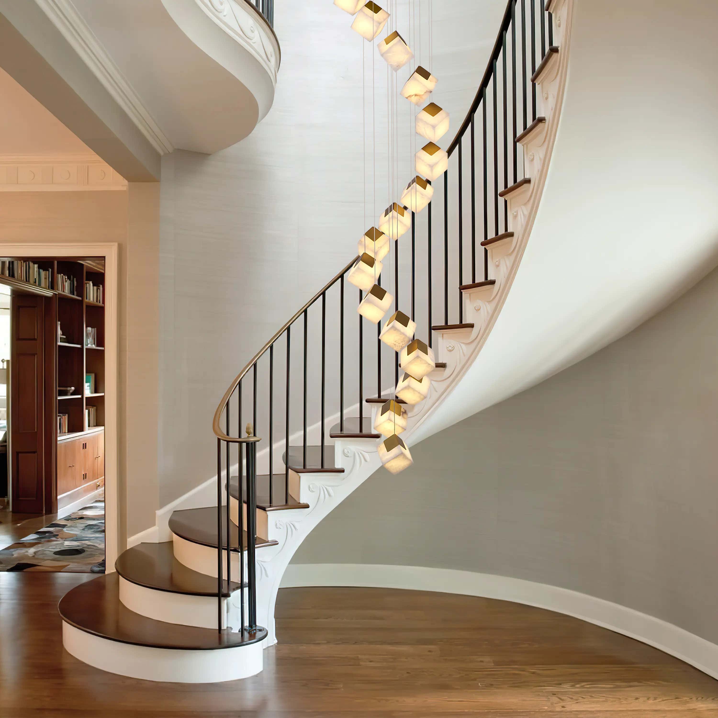 Dave Alabaster High Ceiling Staircase Chandelier 20"D#Finish_Gold