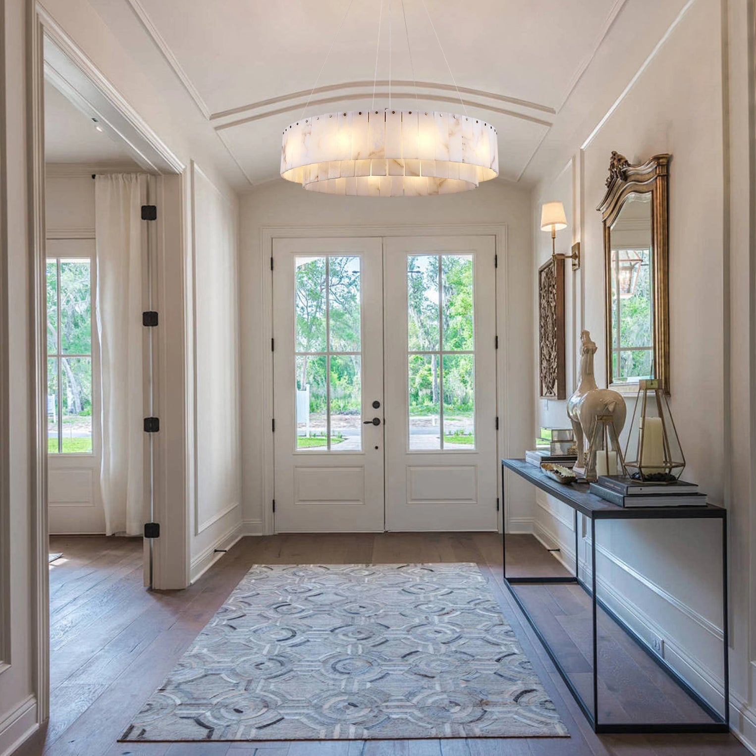 Sawyer Alabaster Round Chandelier 32"#Finish_Gold