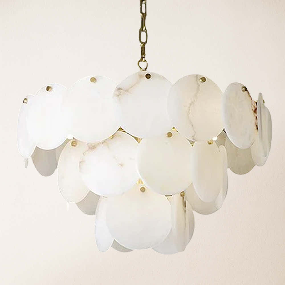Egwent Alabaster Dish Magnolia Multi-Tiered Round Chandelier 23"D#Finish_Gold