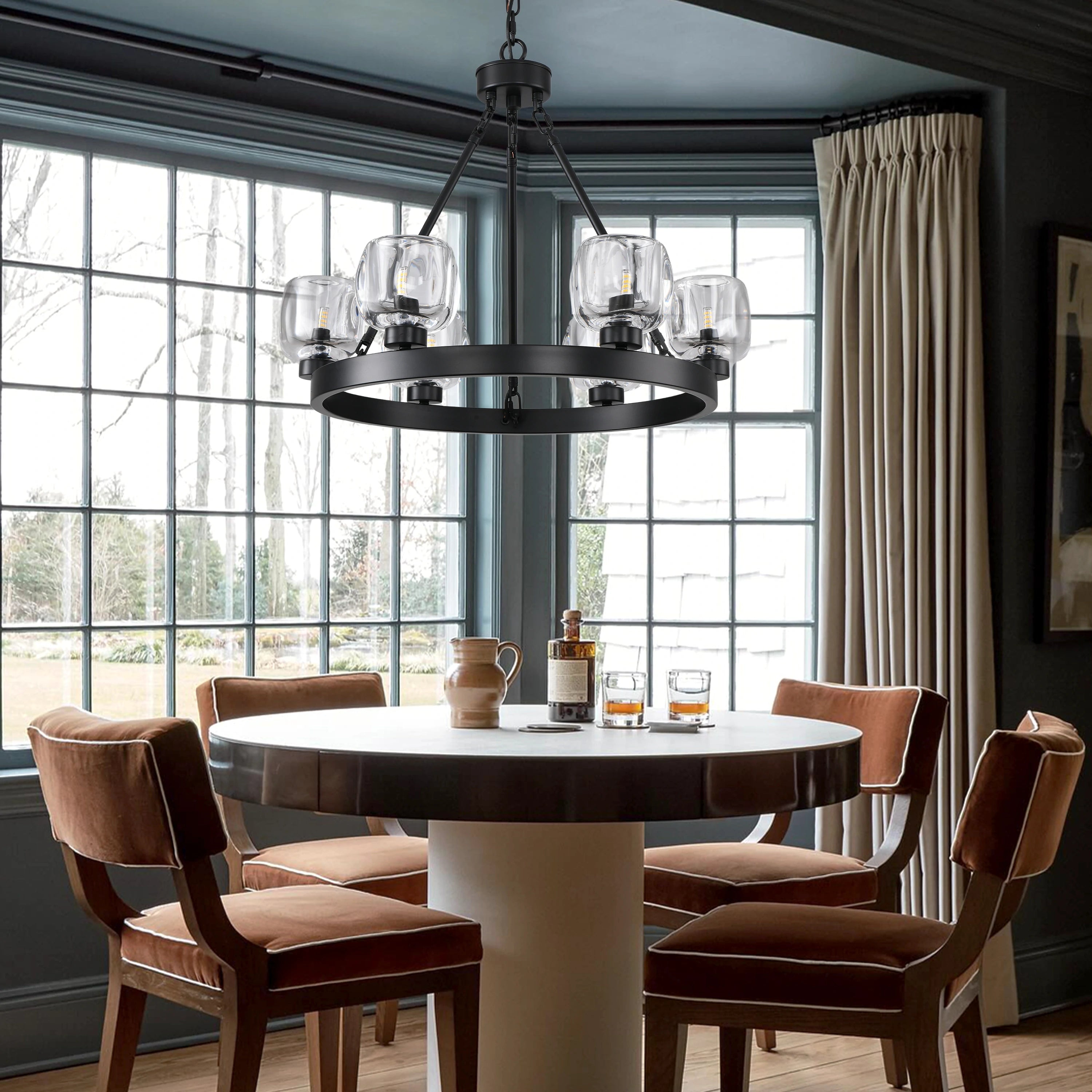 Vellum Round Chandelier 24"D#Finish_Black