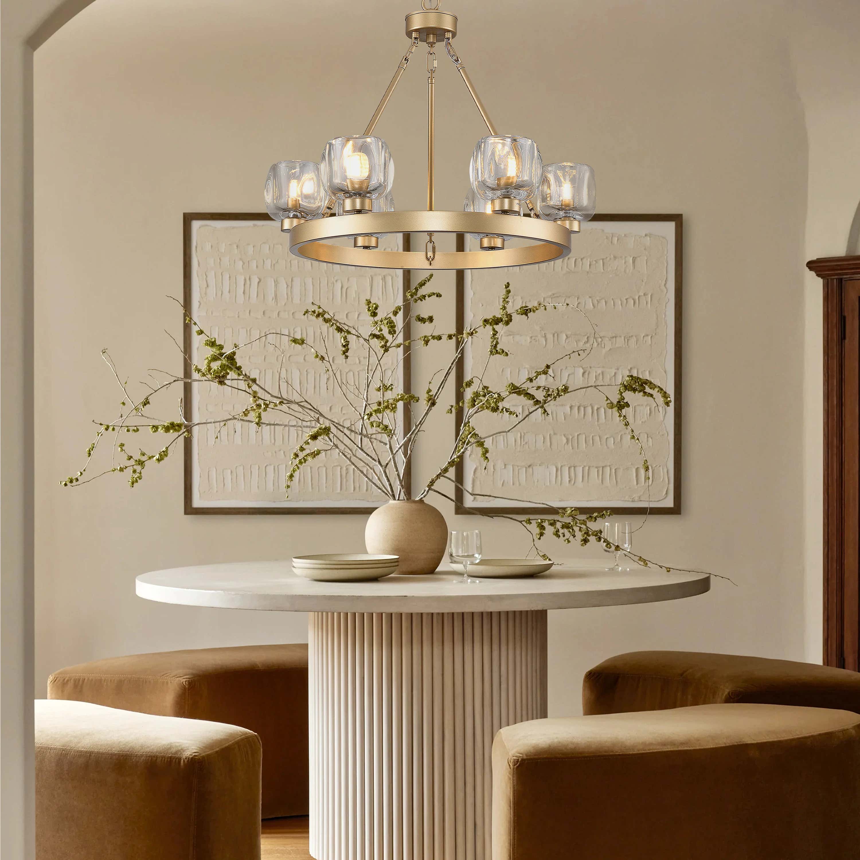 Vellum Round Chandelier 24"D#Finish_Gold