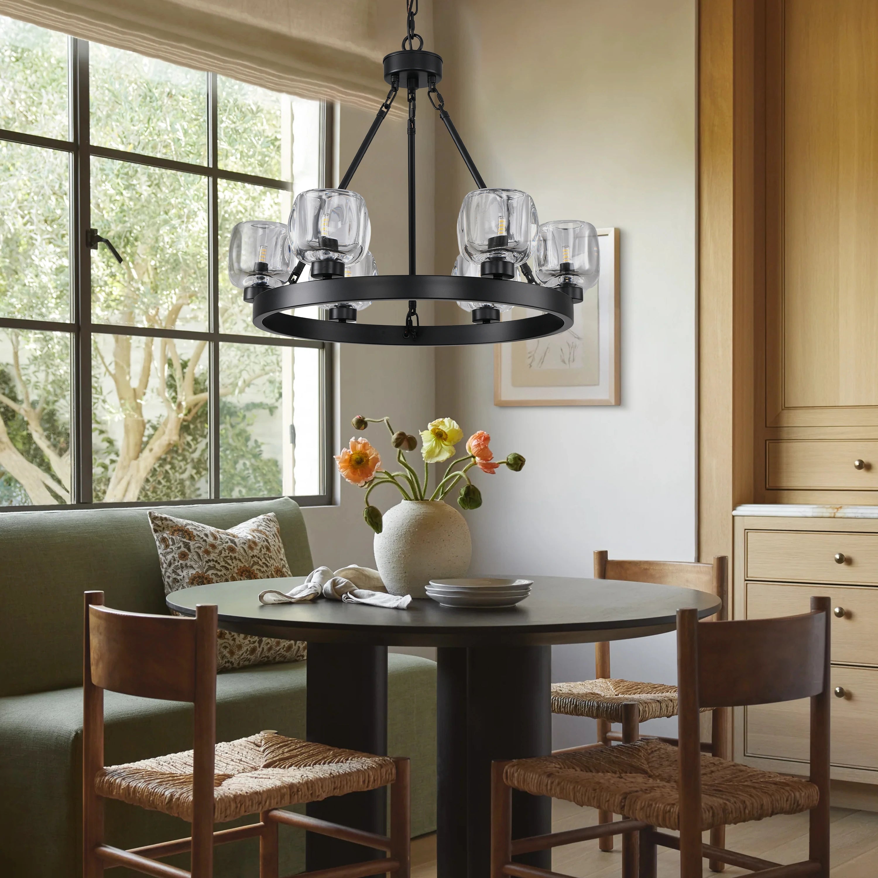 Vellum Round Chandelier 24"D#Finish_Black