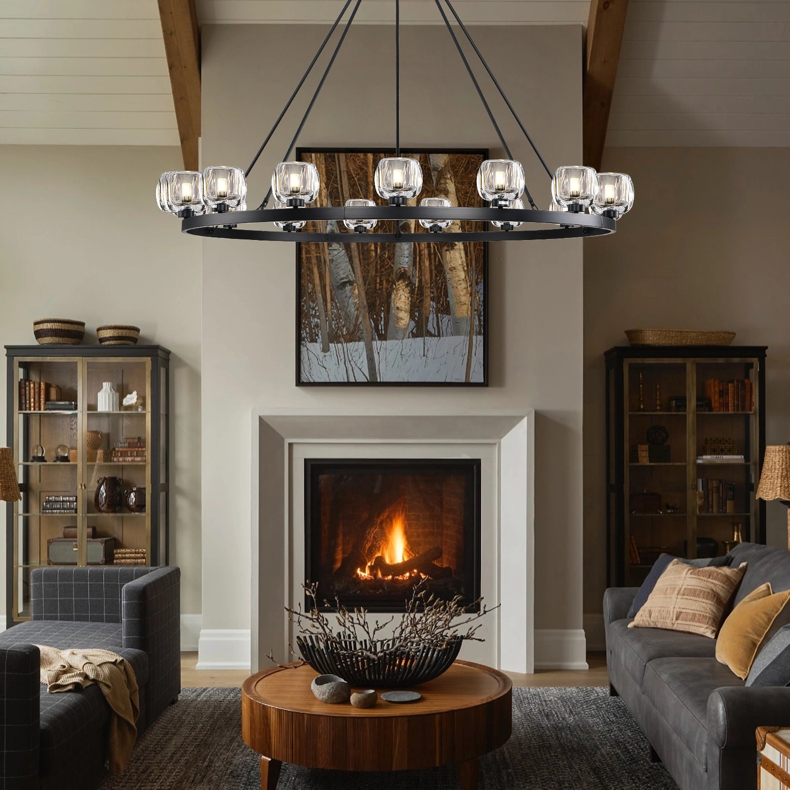 Vellum Round Chandelier 48"D#Finish_Black