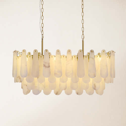 Caldera Alabaster Rectangular Chandelier 40"#Finish_Gold