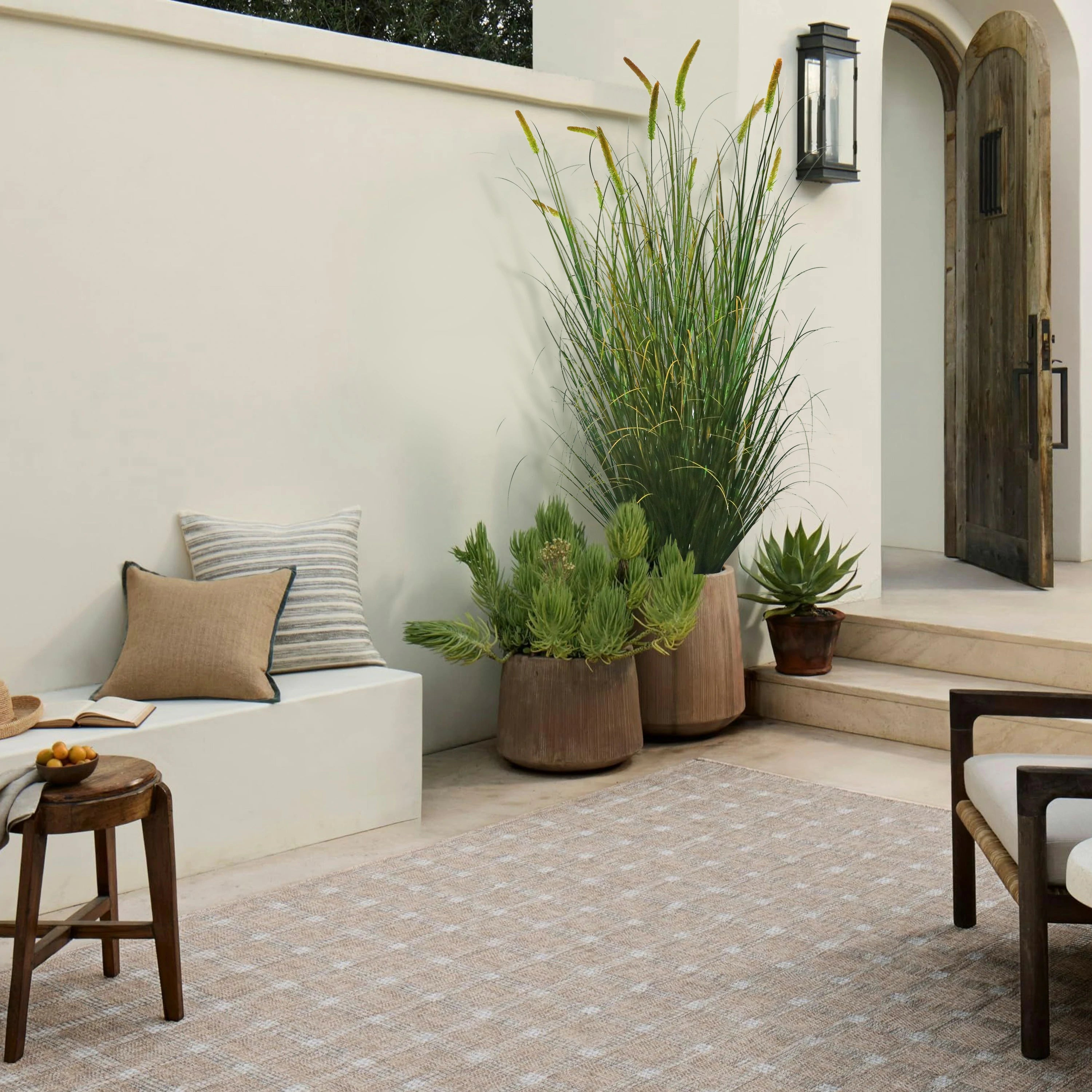 Artificial 14-Head Long Cat Tail with Curved Onion Grass Bonsai 79"H