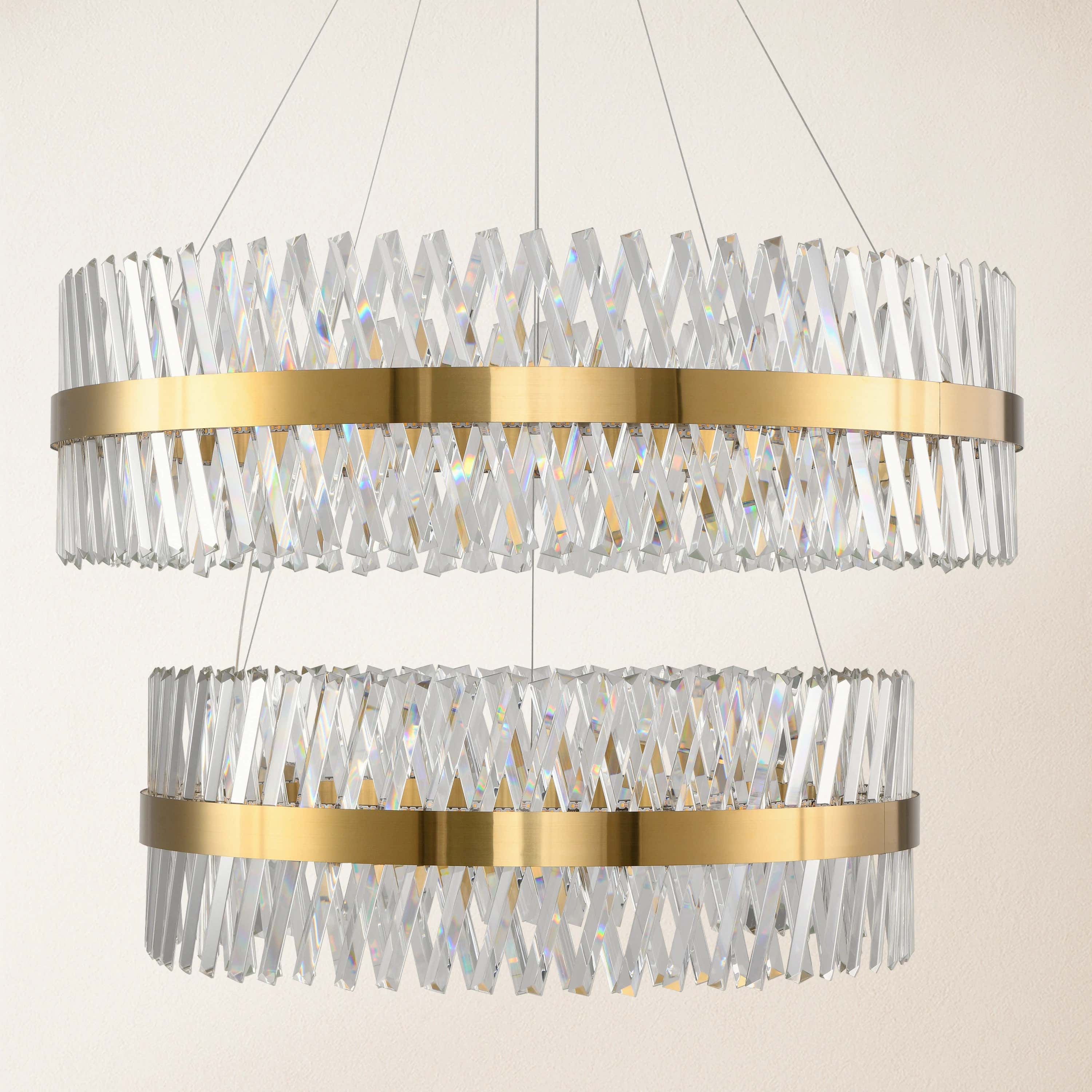 Vetro Prism Crystal 2-Tier Round Chandelier 40"D+32"D