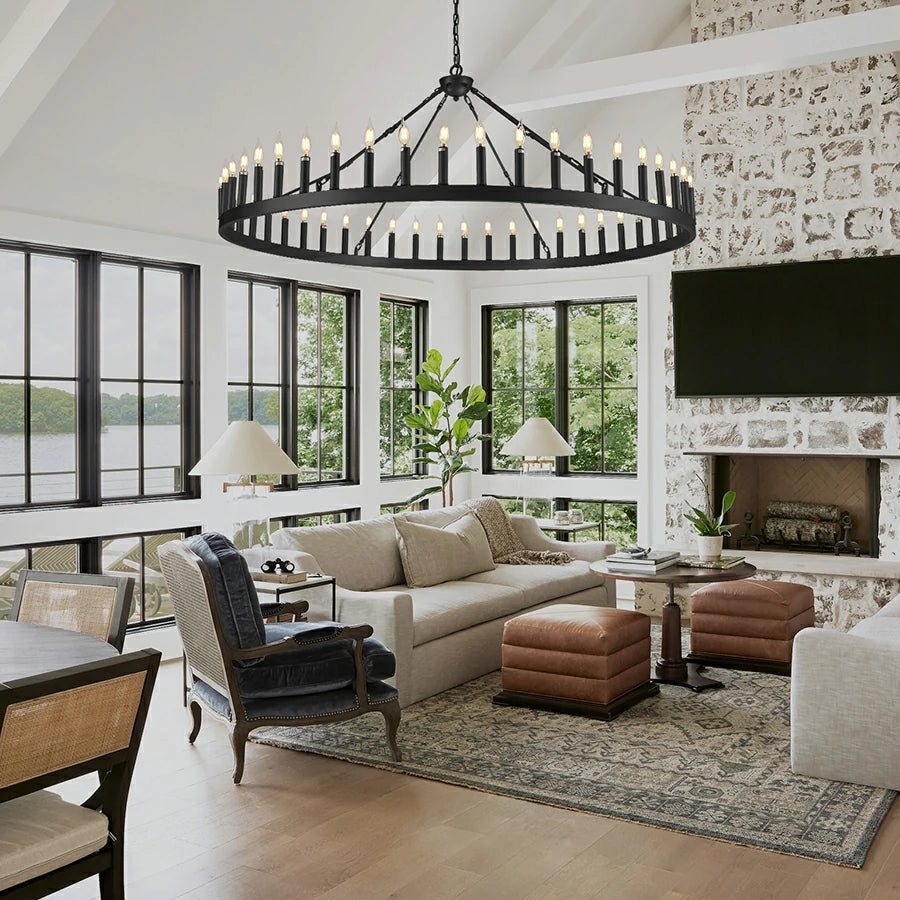 Runder Kronleuchter mit Wagenradkerze, 163 cm