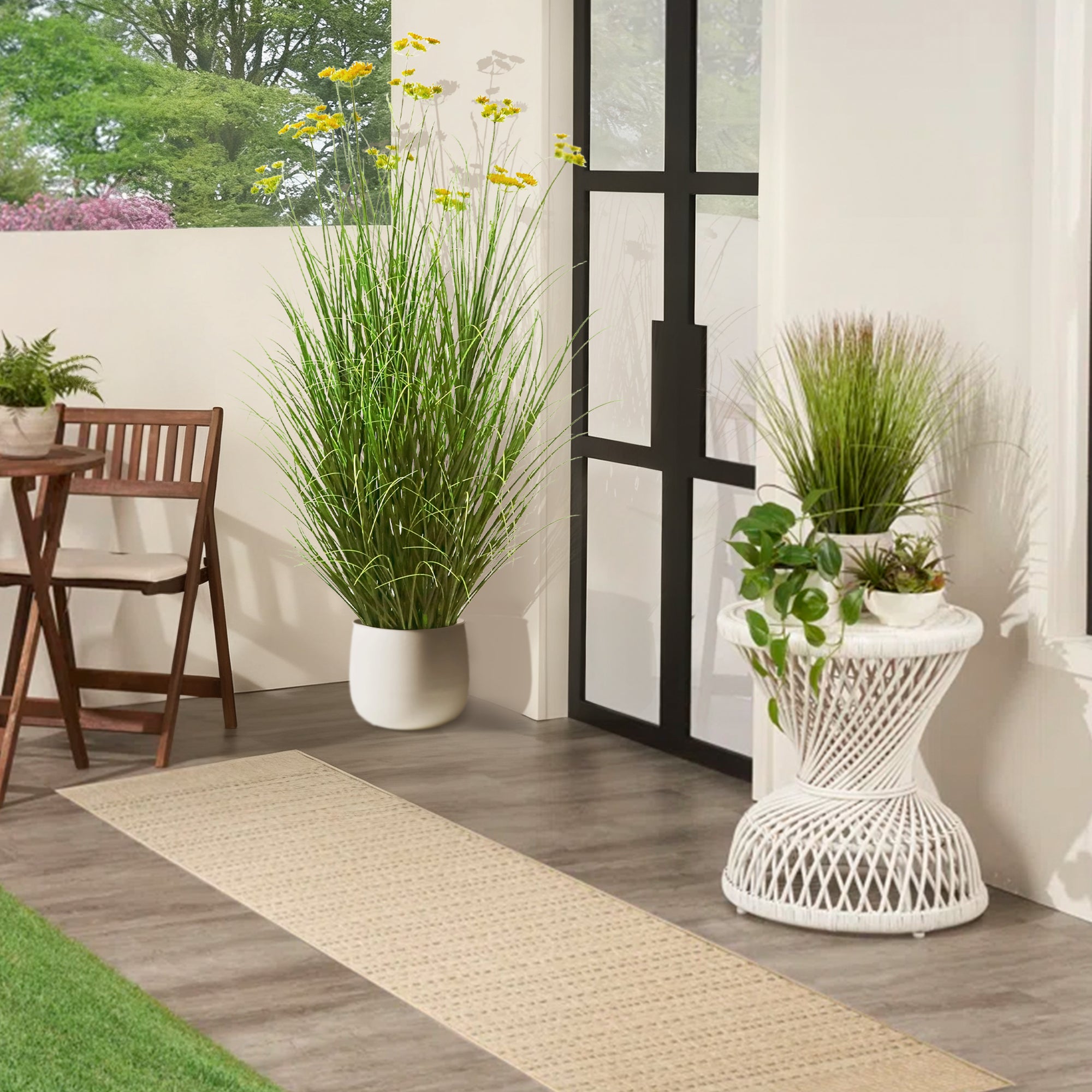 Artificial 11-Head Carrot Flower with Curved Onion Grass Bonsai 55"H