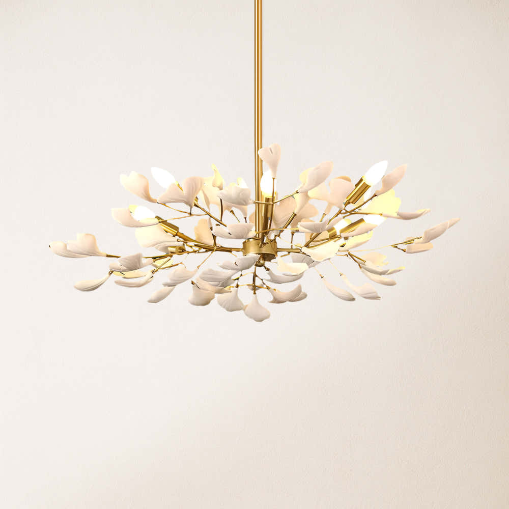 Twilight Branches Ceramic Ginkgo Chandelier 25.6"D