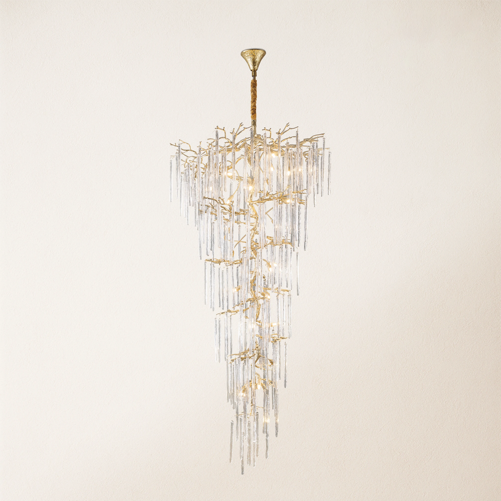 Ice Strip Moderner Treppenkronleuchter mit Kristallbaumzweig, 241,3 cm