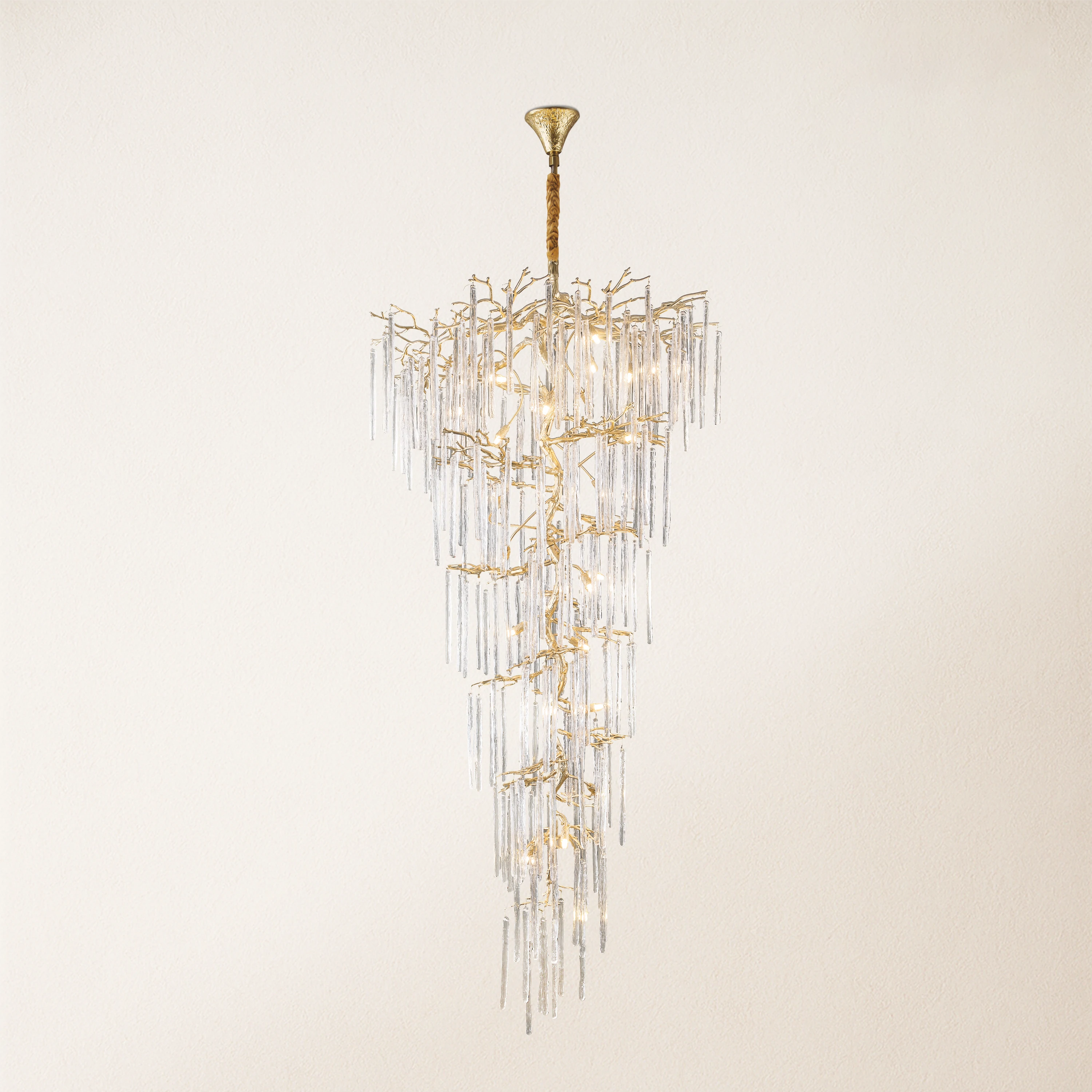 Ice Strip Moderner Treppenkronleuchter mit Kristallbaumzweig, 241,3 cm