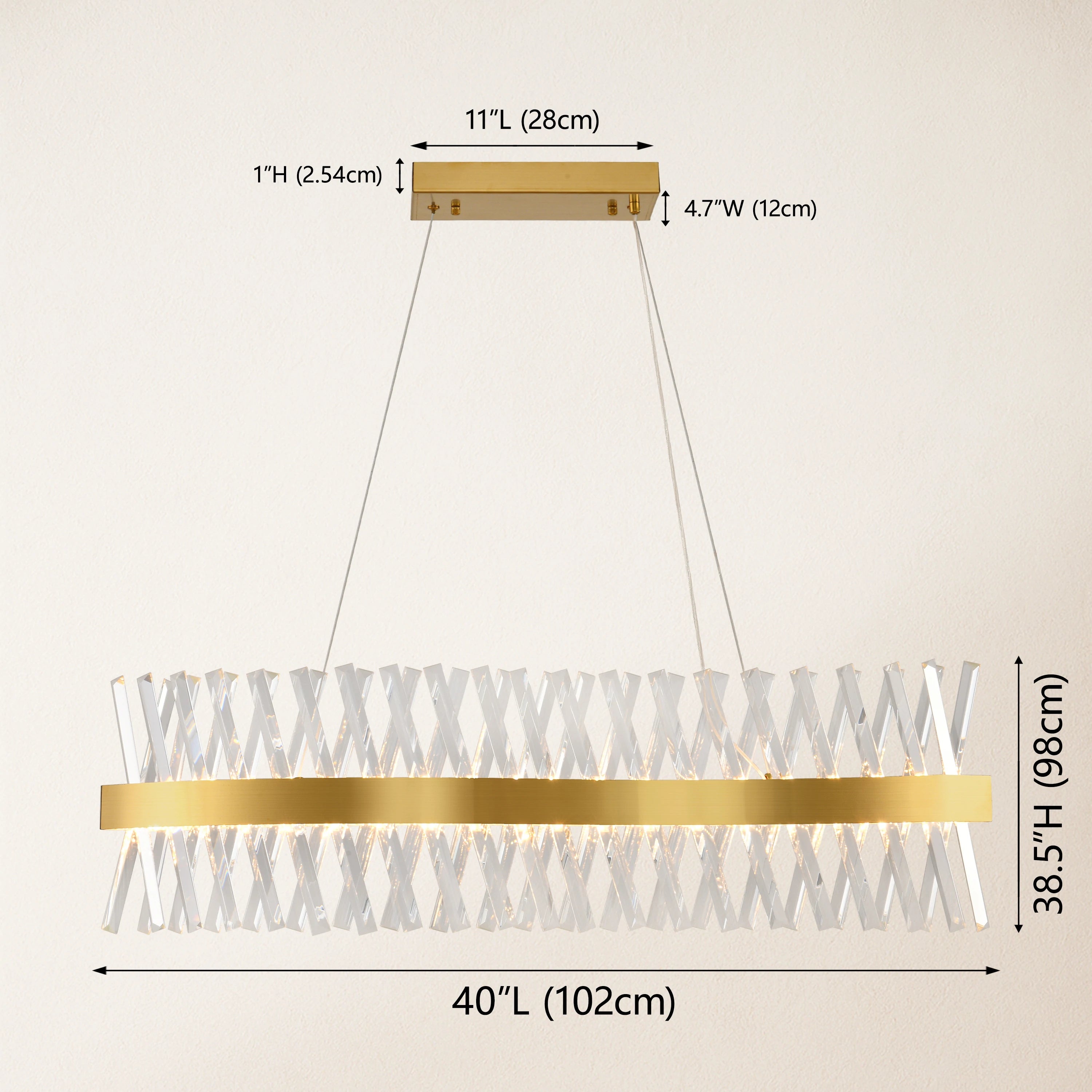Rechteckiger Kronleuchter aus Vetro-Prismenkristall, 40 Zoll