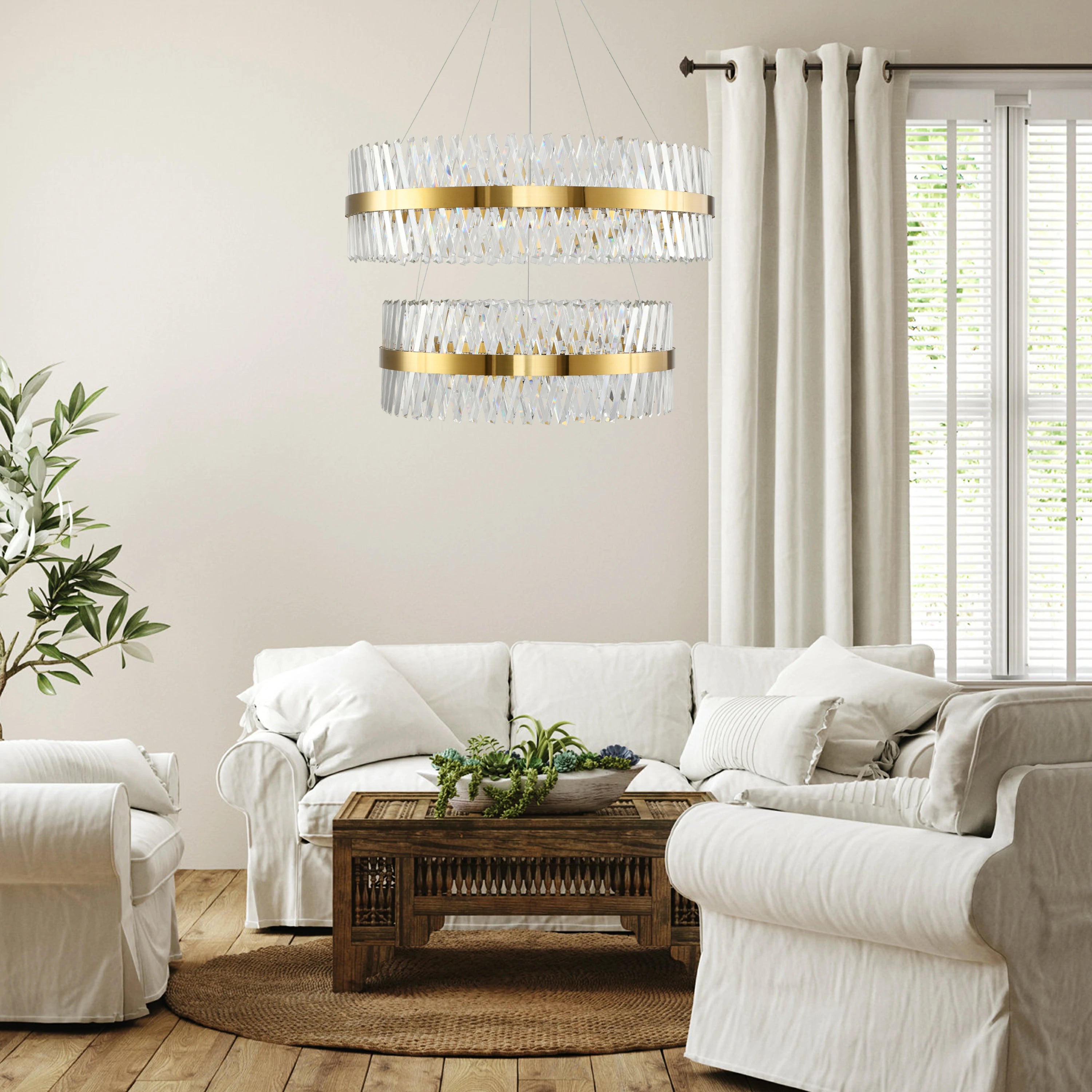 Vetro Prism Crystal 2-stufiger runder Kronleuchter 40"D+31,5"D