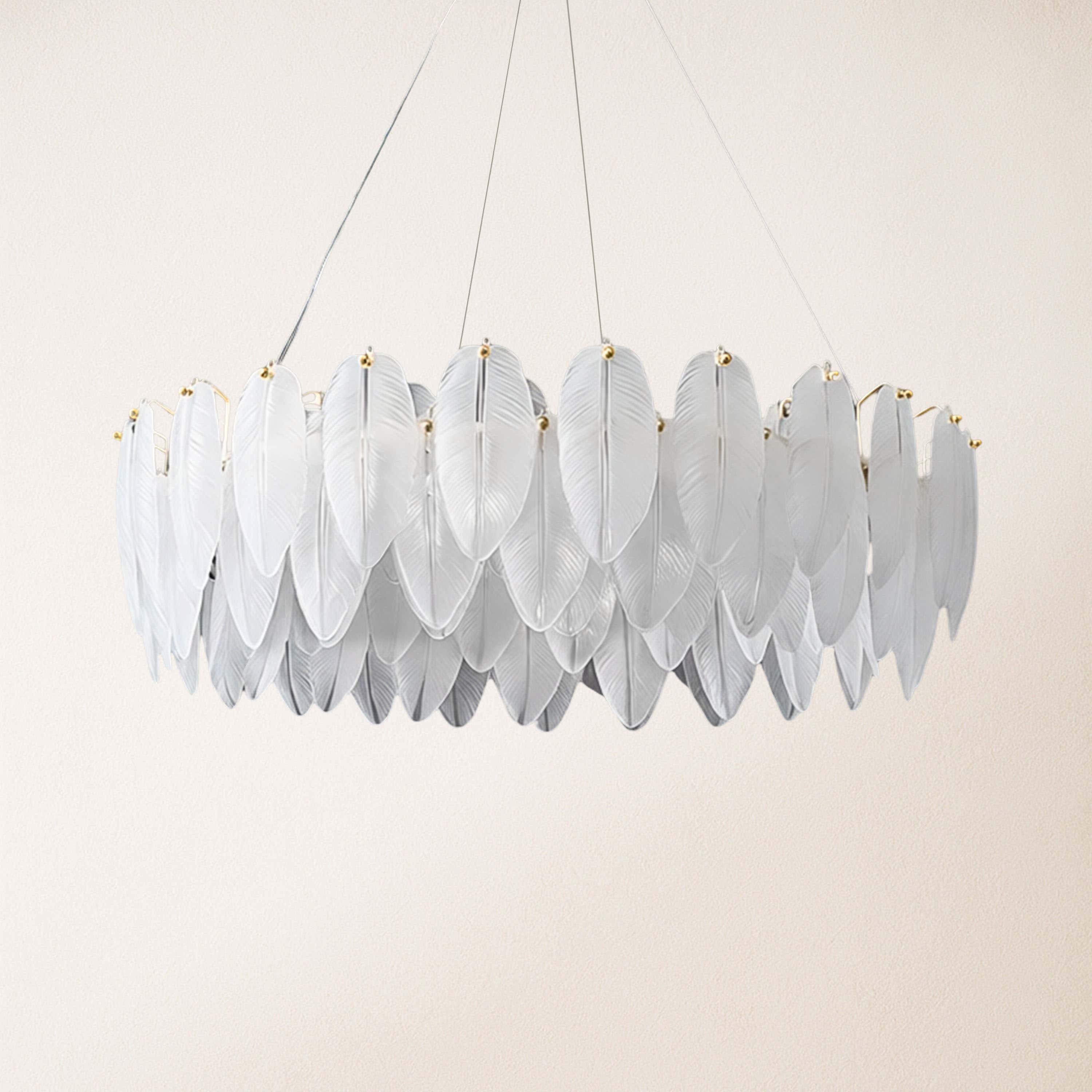 Avelis Glass Feather Round Chandelier 23.6"D