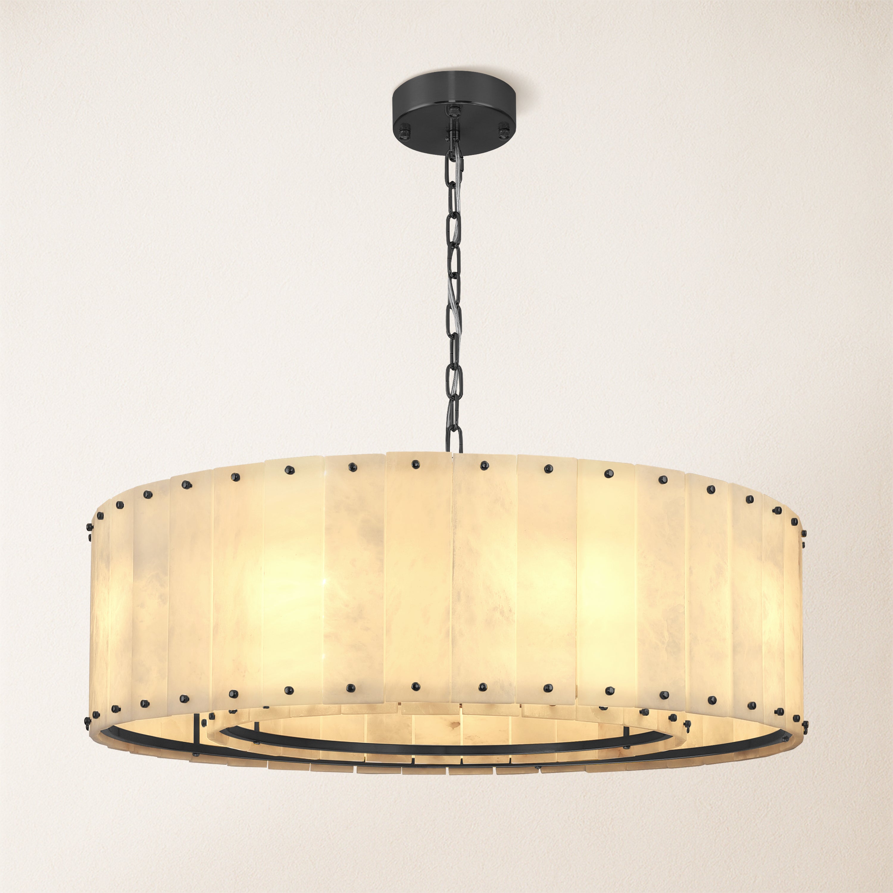 Nivislight Alabaster Round Chandelier 32"#Finish_Black