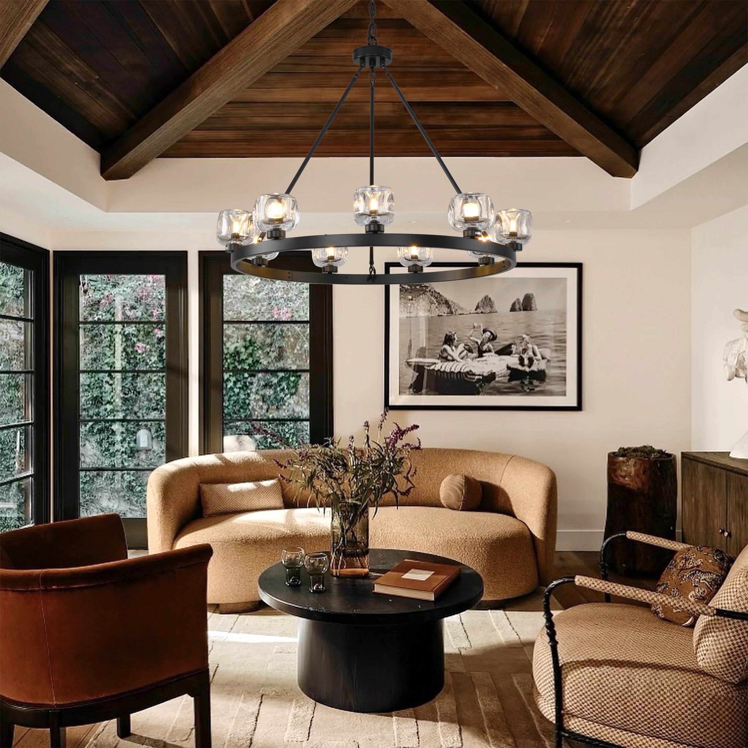 Vellum Round Chandelier 36"D#Finish_Black