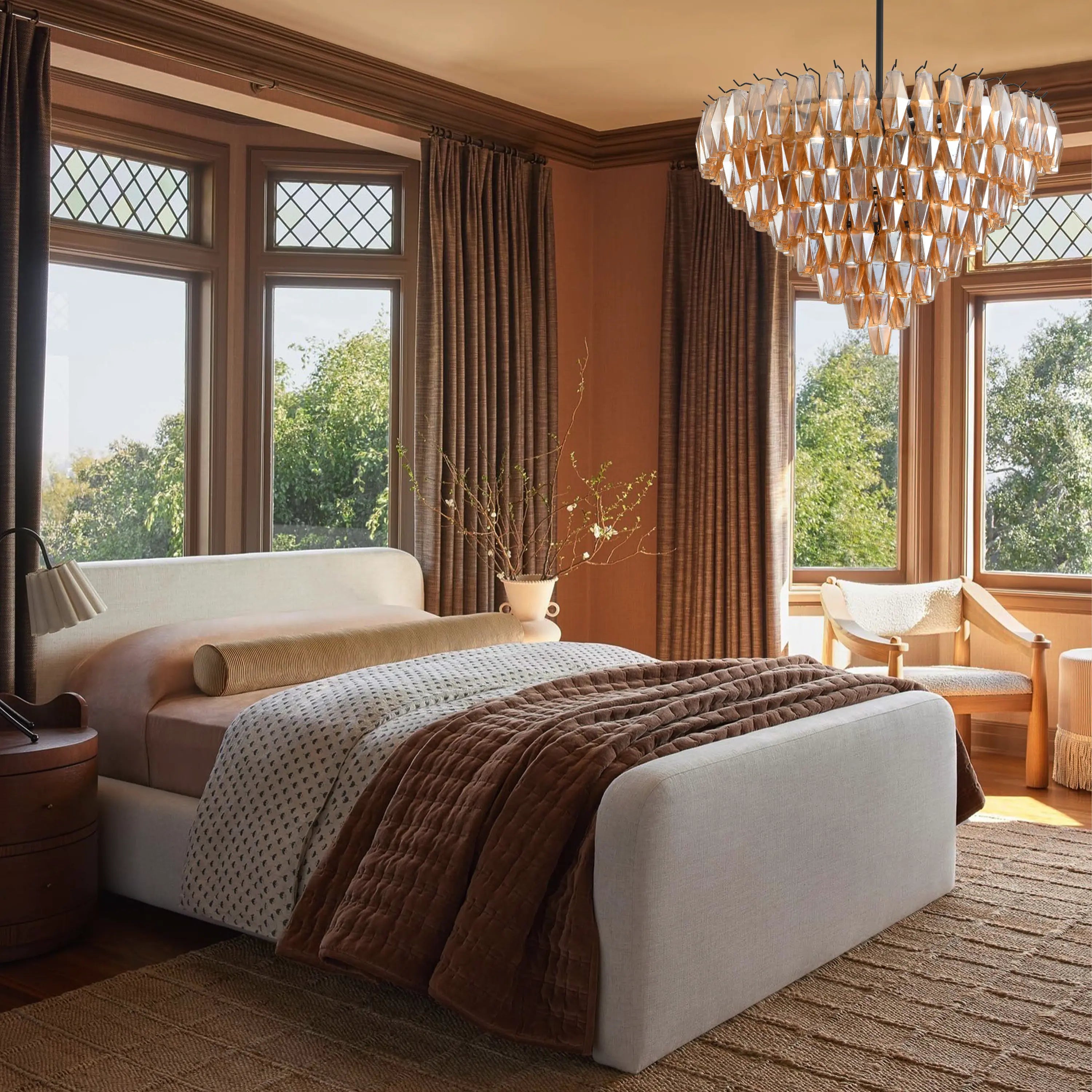 Celestial Drop Round Crystal Glass Chandelier 36"D#Finish_Black