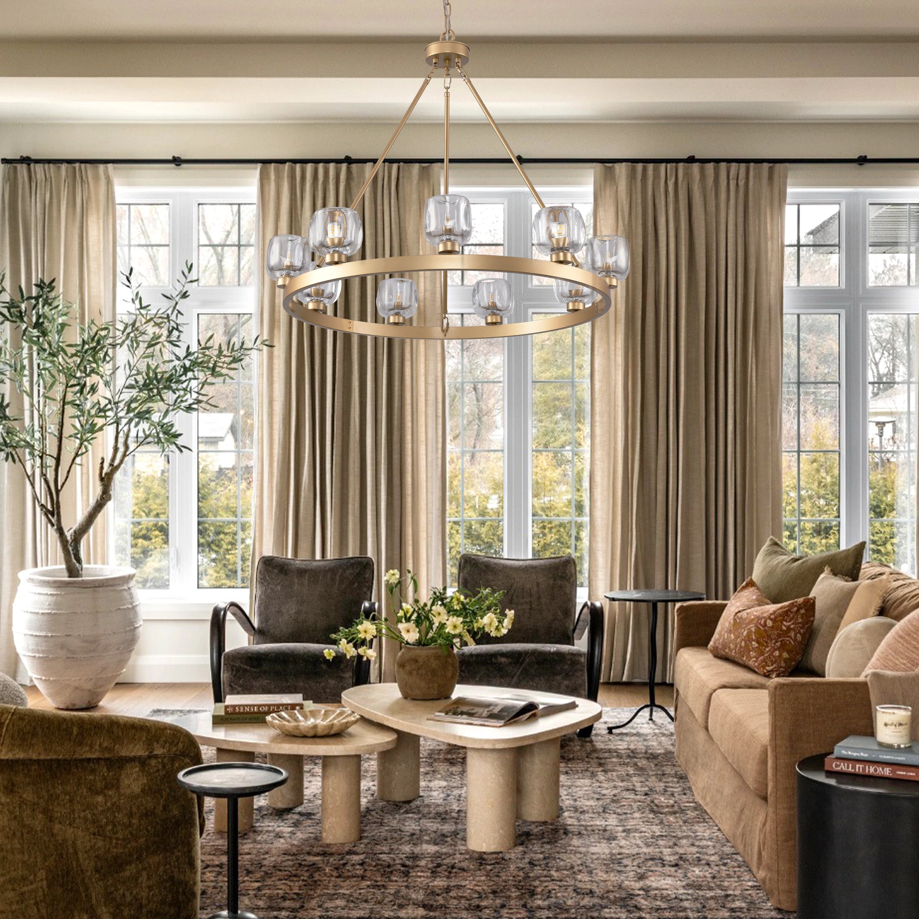 Vellum Round Chandelier 36"D#Finish_Gold