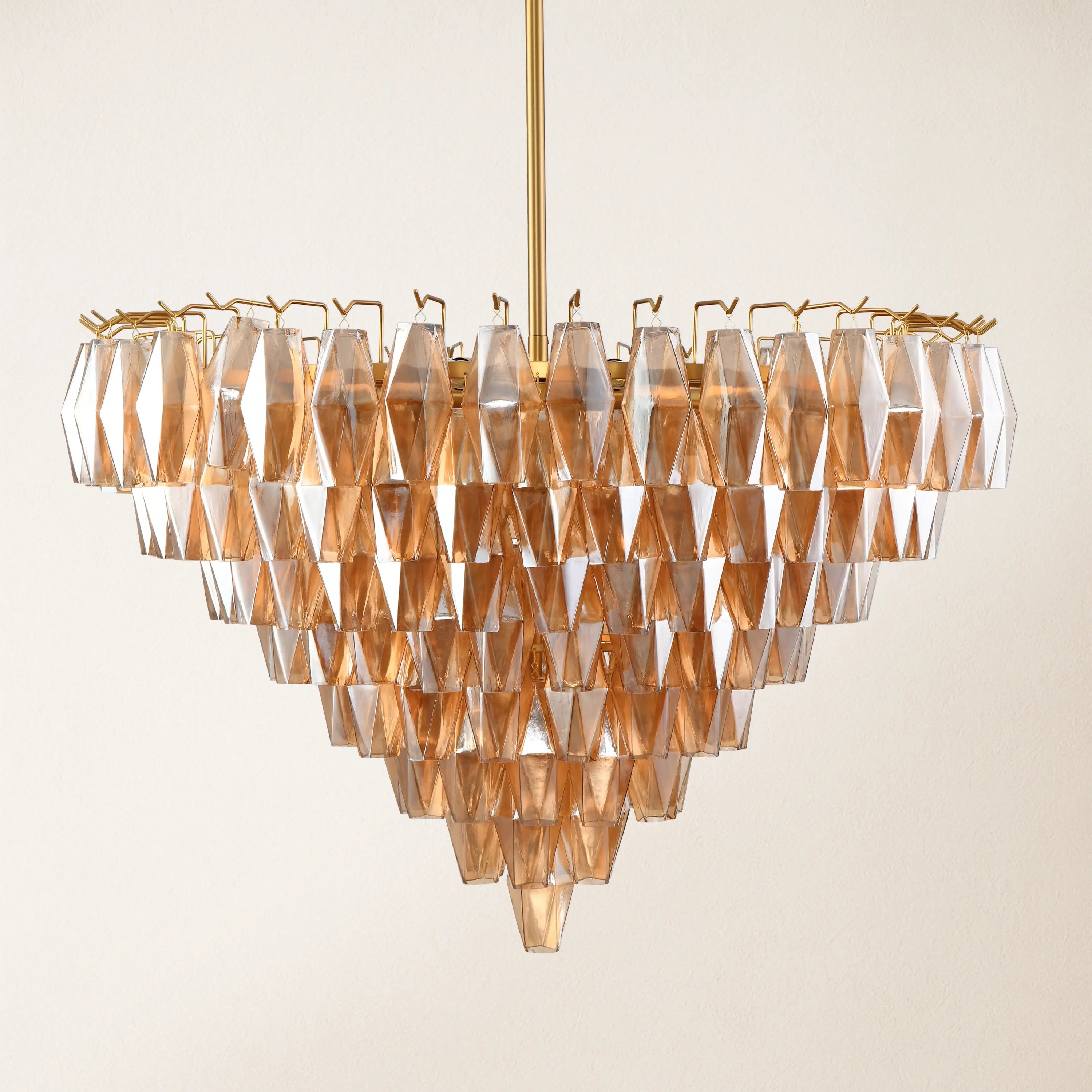 Celestial Drop Round Crystal Glass Chandelier 36"D#Finish_Gold