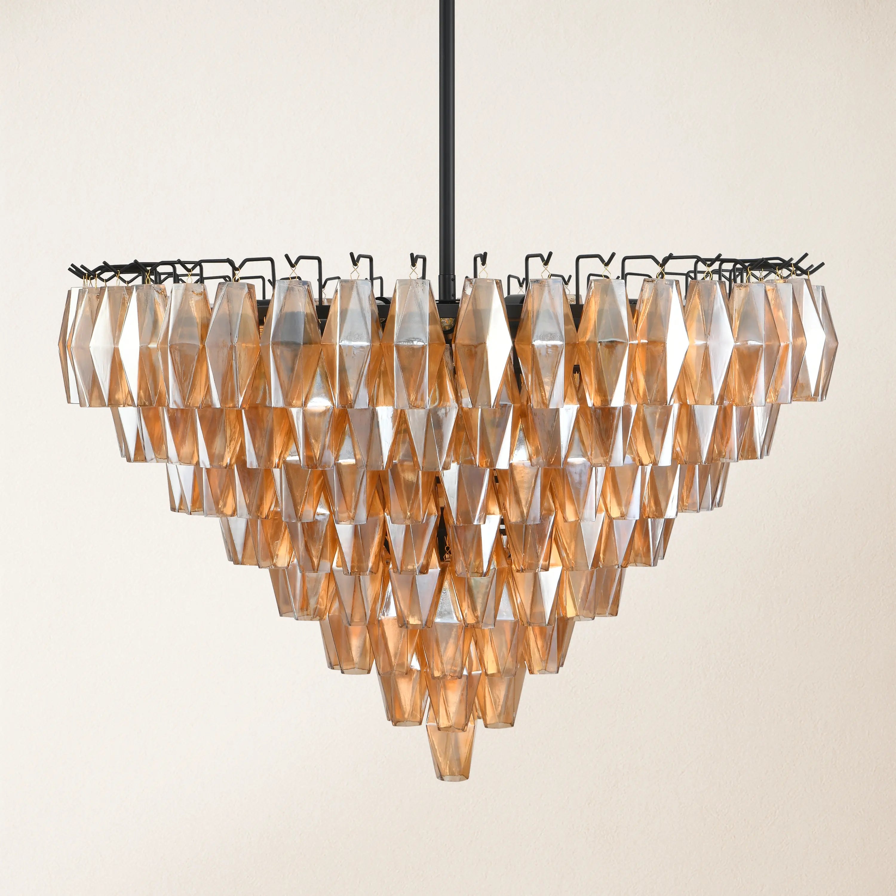 Celestial Drop Round Crystal Glass Chandelier 36"D#Finish_Black