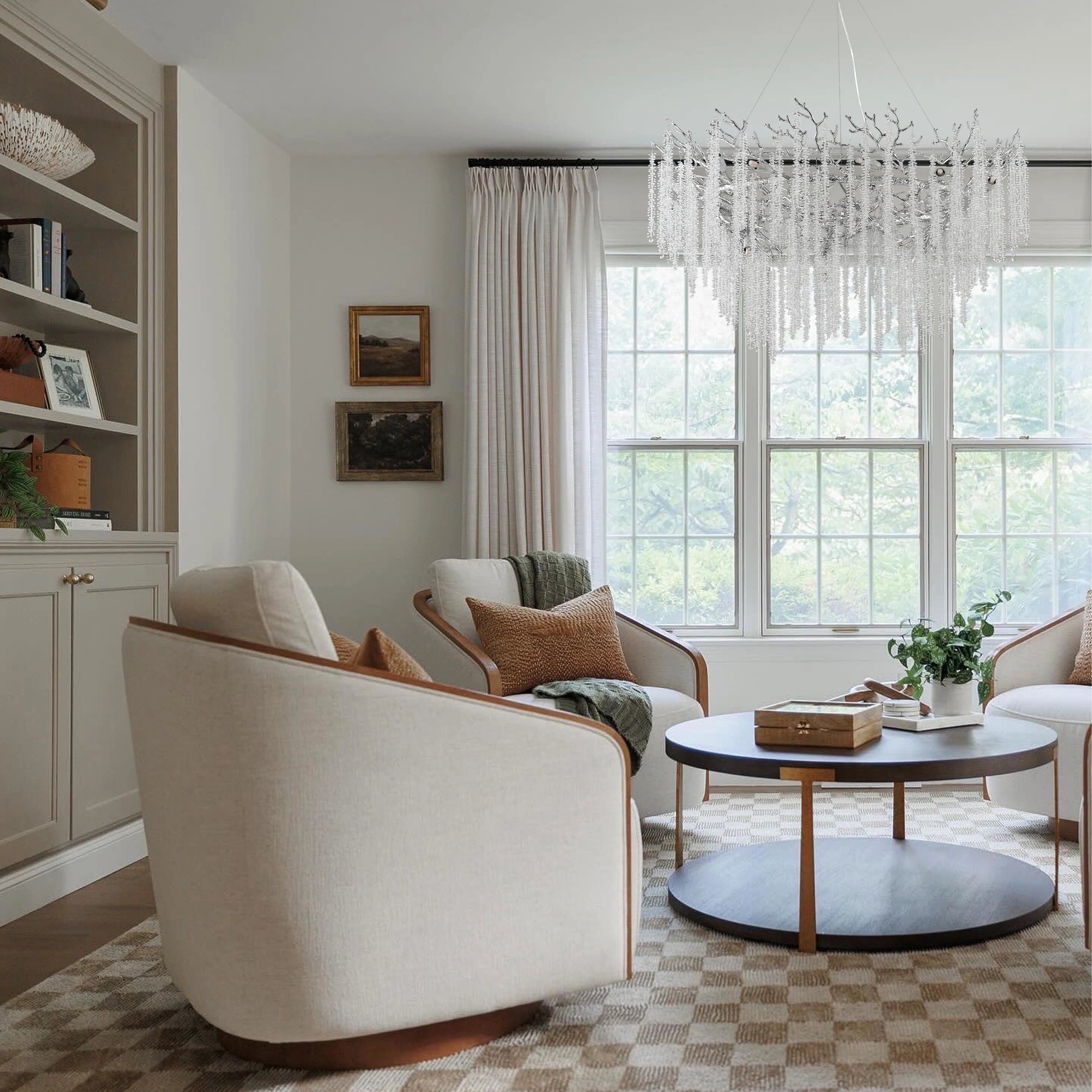 Snow Tree Branch Chandelier 47''D#Finish_Silver