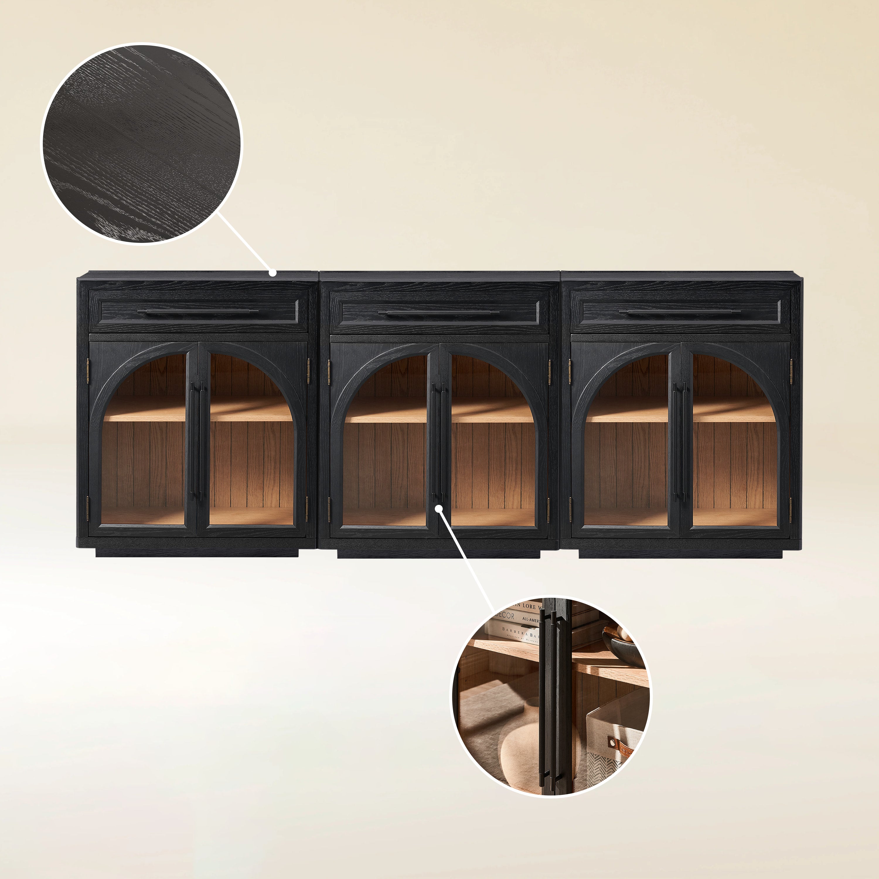 Alvar gewölbtes 96" Sideboard aus Eiche mit Schubladen (3er-Set)